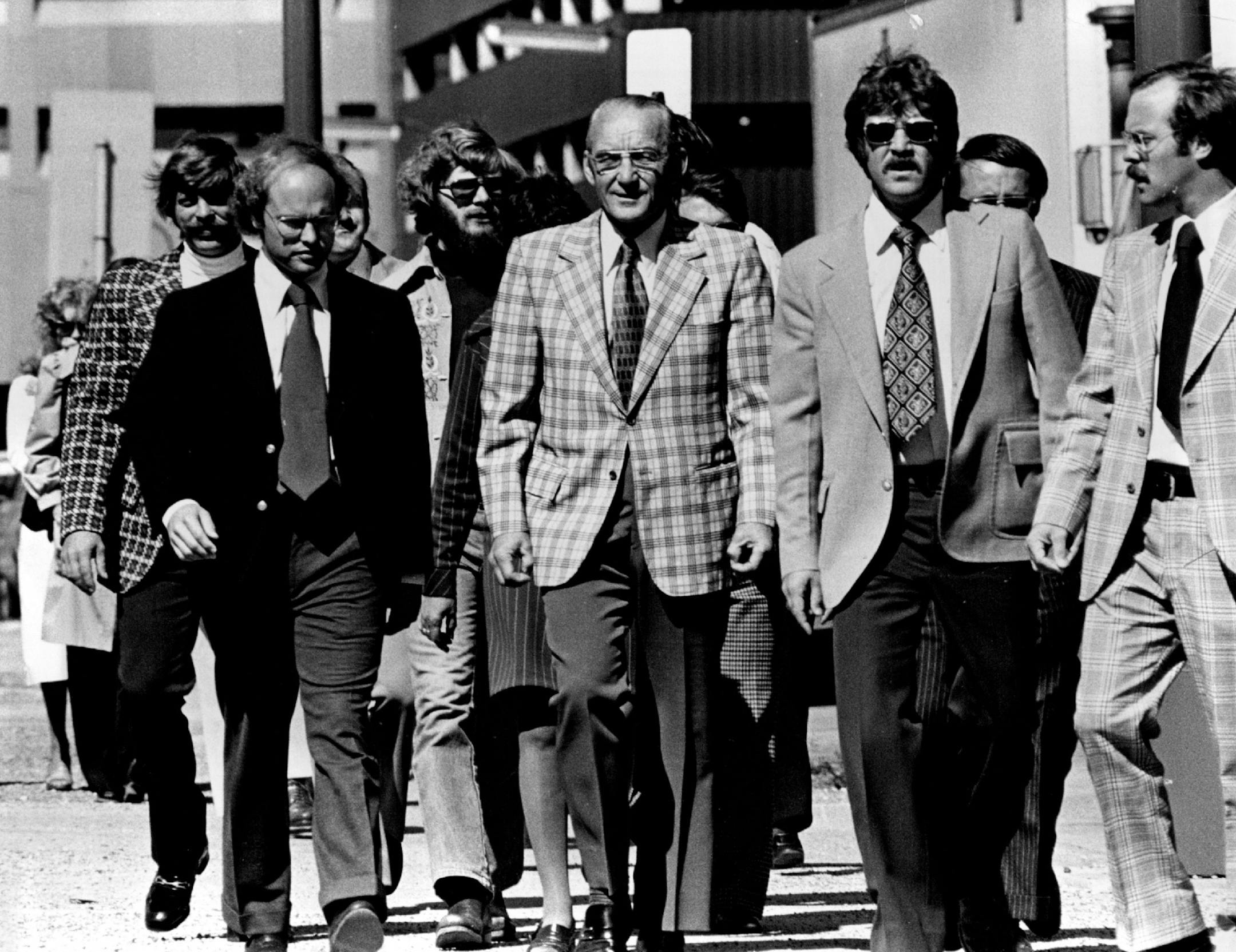 September 10, 1976 Judge Lord, Center, Walked nine blocks with trial participants and Spectators to hear the testimony of a Witness who had been hospitalized. September 9, 1976 Duane Braley, Minneapolis Star Tribune