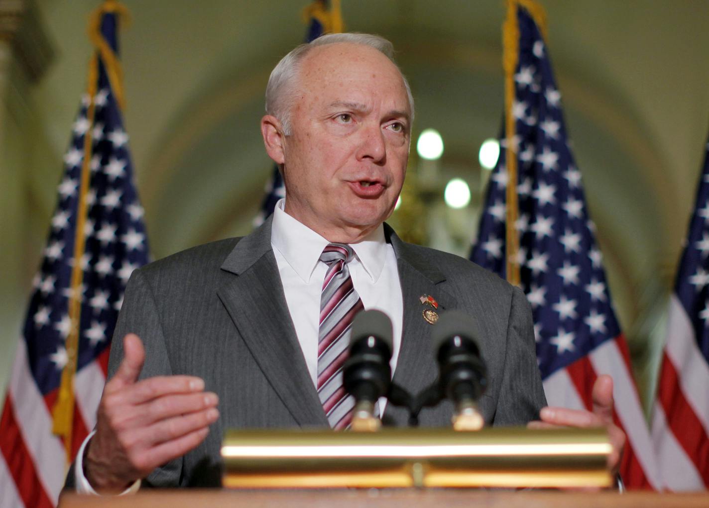 FILE - This April 25, 2012 file photo shows House Education and the Workforce Committee Chairman Rep. John Kline, R-Minn. speaking on Capitol Hill in Washington. Loose ends and thorny partisan tensions on education await the next Congress and President Barack Obama's second term. First up is the fiscal cliff, which will slash billions from the Department of Education's budget if lawmakers don't act this year. (AP Photo/Charles Dharapak, File) ORG XMIT: WX104