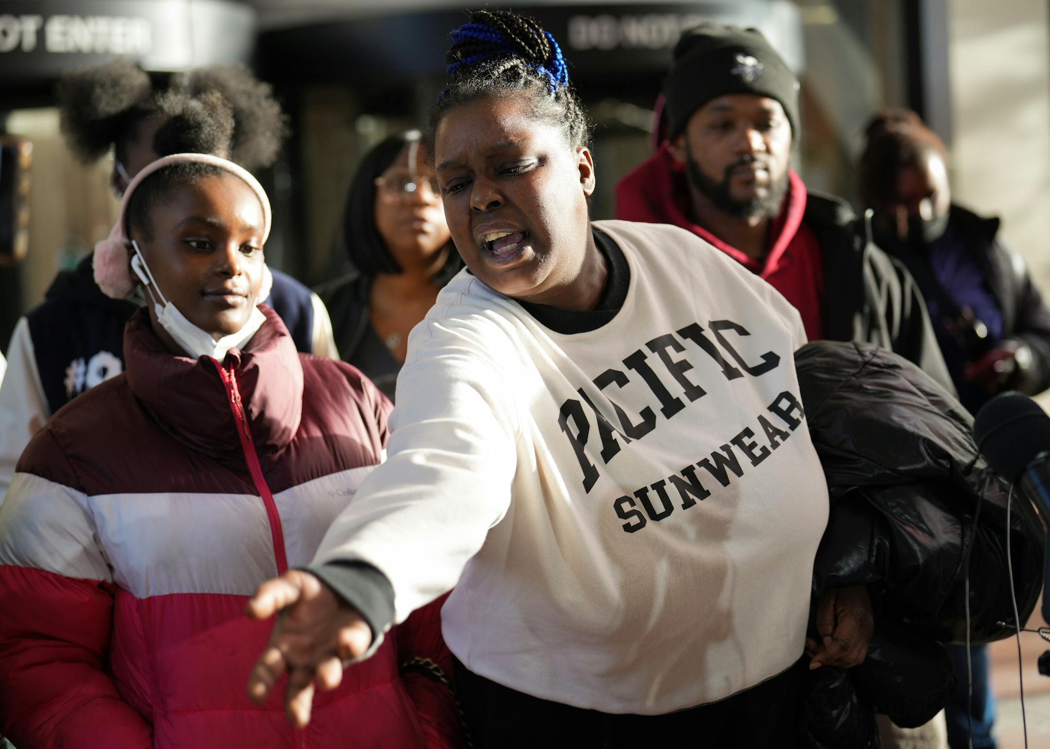 Deshaun Hill Jr.'s mother, Tuesday Sheppard, addresses the media after a guilty verdict for Deshaun's murder, Thursday, January 26, 2023, at the Hennepin County Government Center. Cody Fohrenkam was found guilty of two counts of second-degree murder in the Feb. 9, 2022 shooting of Hill after the two randomly crossed paths on a north Minneapolis sidewalk while Hill walked to the bus stop.