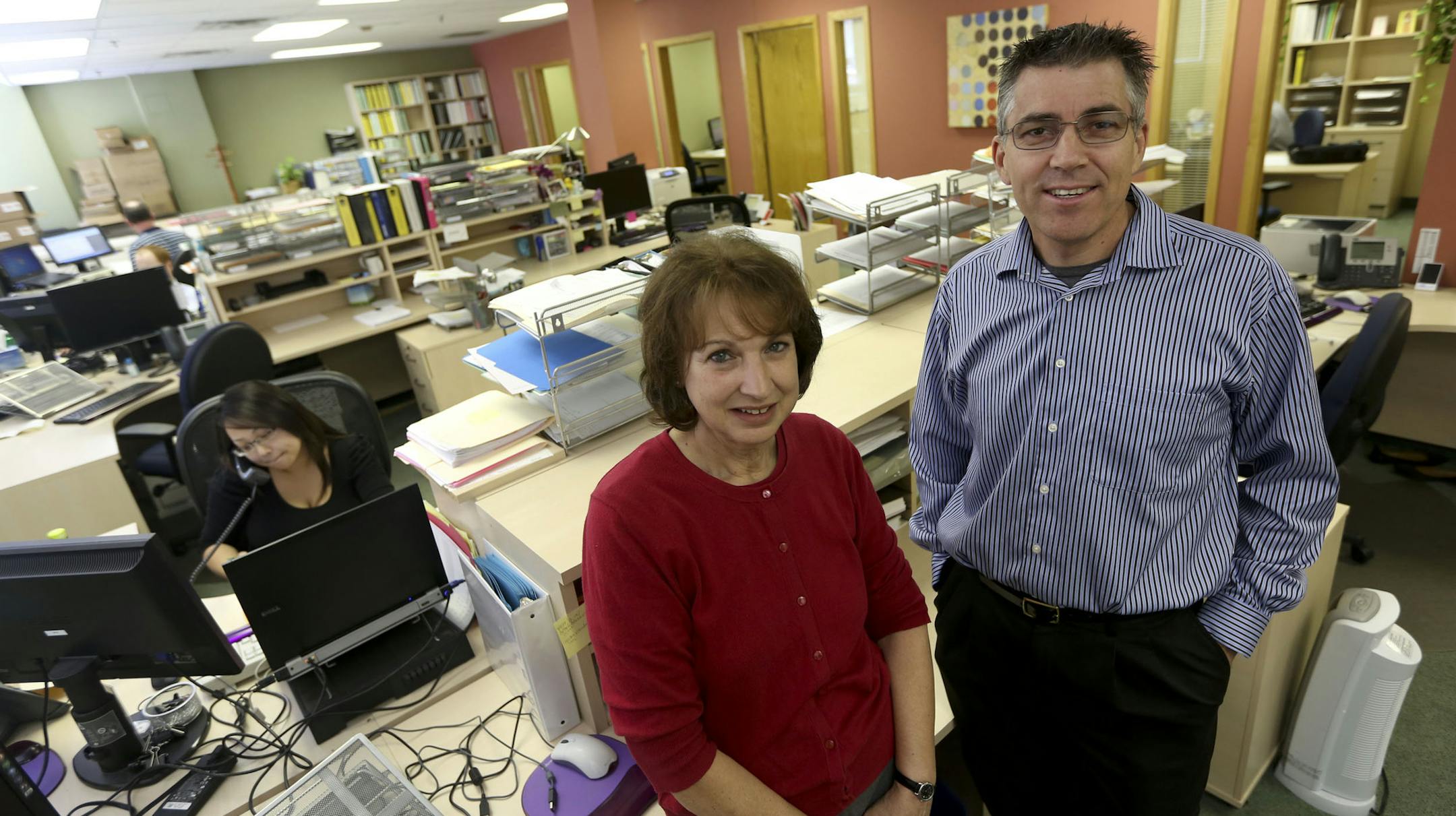 Sandy Schmidt, president, left, and PJ Voysey, CEO of School Business Solutions in their offices in St. Paul Min., Tuesday, August 6, 2013. ] (KYNDELL HARKNESS/STAR TRIBUNE) kyndell.harkness@startribune.com
