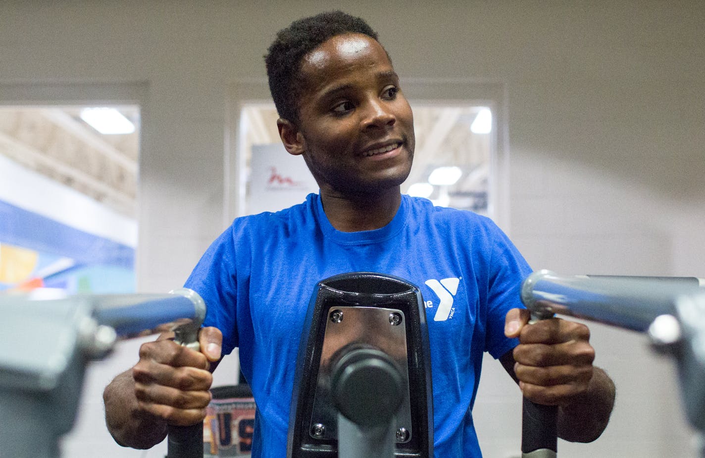 Mark Braun trains on the row machine at the Emma B. Howe YMCA in Coon Rapids, where he also works. The Irondale High School graduate competes in wheelchair track and field. ] COURTNEY PEDROZA &#x2022; courtney.pedroza@startribune.com June 29, 2017; Mark Braun, youth development staff; Coon Rapids Emma B. Howe YMCA; Irondale High grad second fastest in the U.S. in his classification of wheelchair sprinting