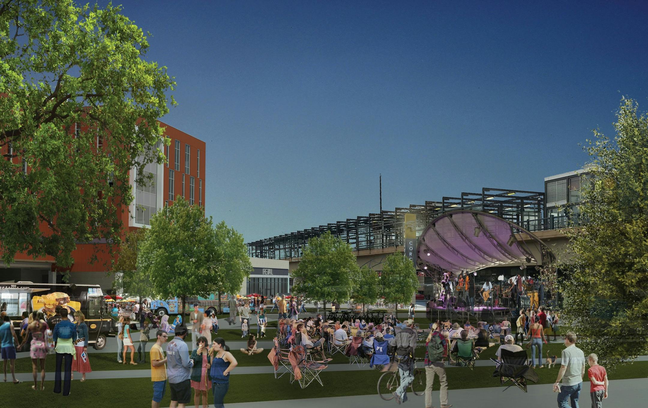 A proposed transit plaza at the new development, which will be home to the Midtown Farmers Market.