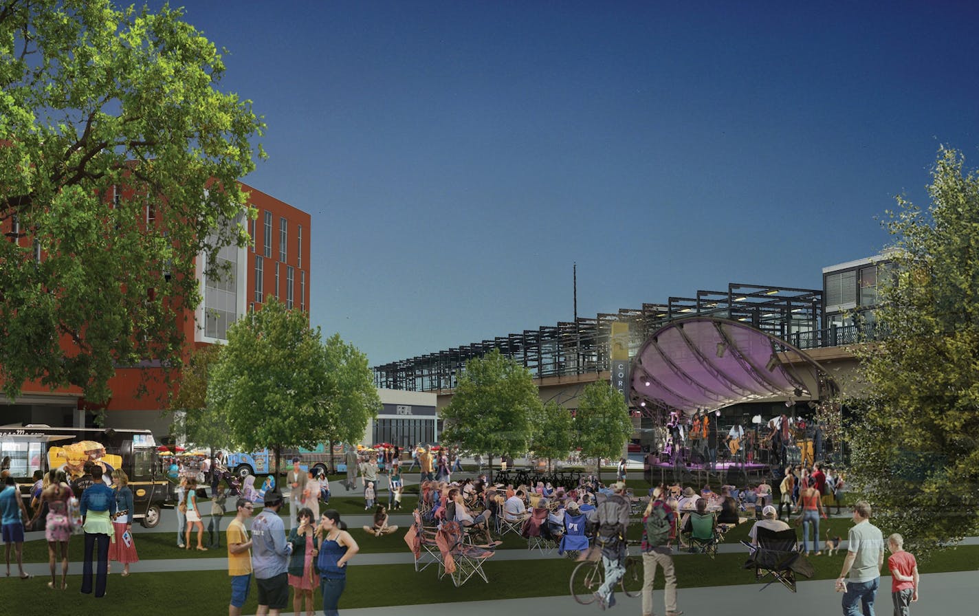 A proposed transit plaza at the new development, which will be home to the Midtown Farmers Market.