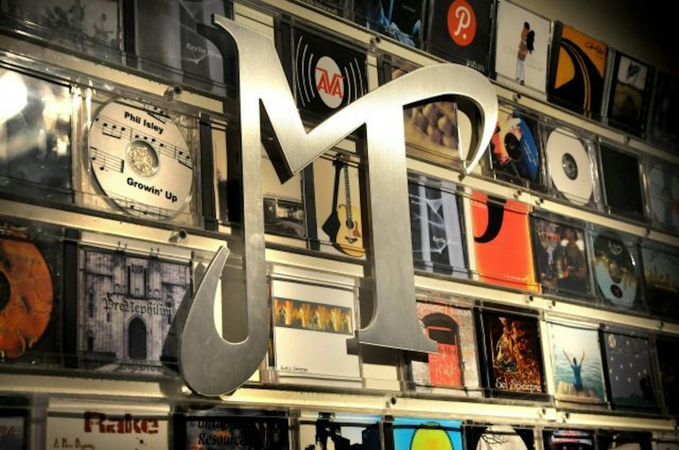 McNally Smith College of Music displays albums produced by its students.