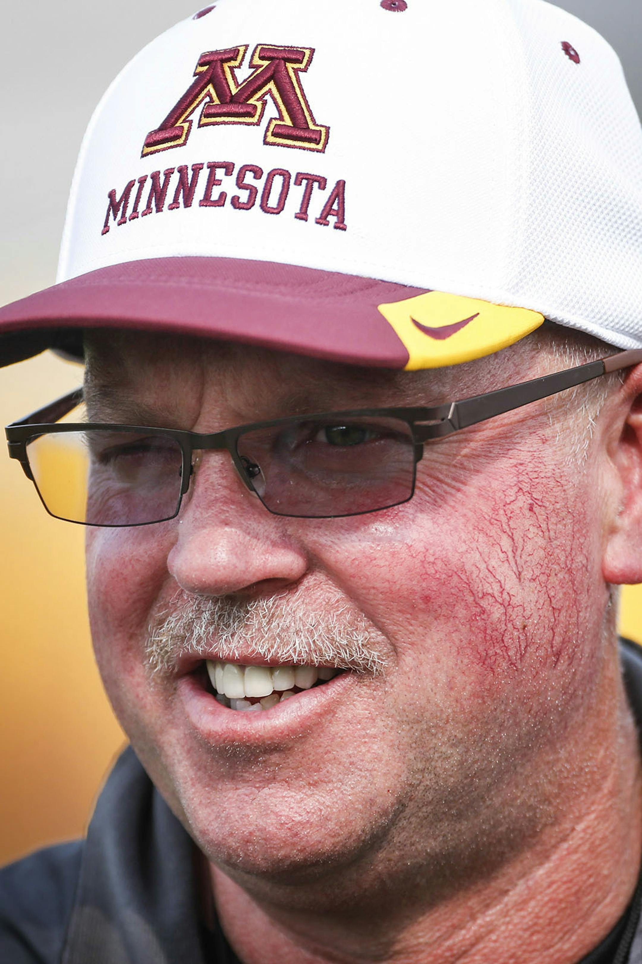 Practice began for the University of Minnesota football team and coach Jerry Kill appeared to like what he saw Friday, Aug. 1, 2014, at the Gibson-Nagurski complex on the University of Minnesota in Minneapolis MN.] (DAVID JOLES/STARTRIBUNE) djoles@startribune First day of practice for the University of Minnesota football team Friday, Aug. 1, 2014, at the Gibson-Nagurski complex on the University of Minnesota in Minneapolis MN.