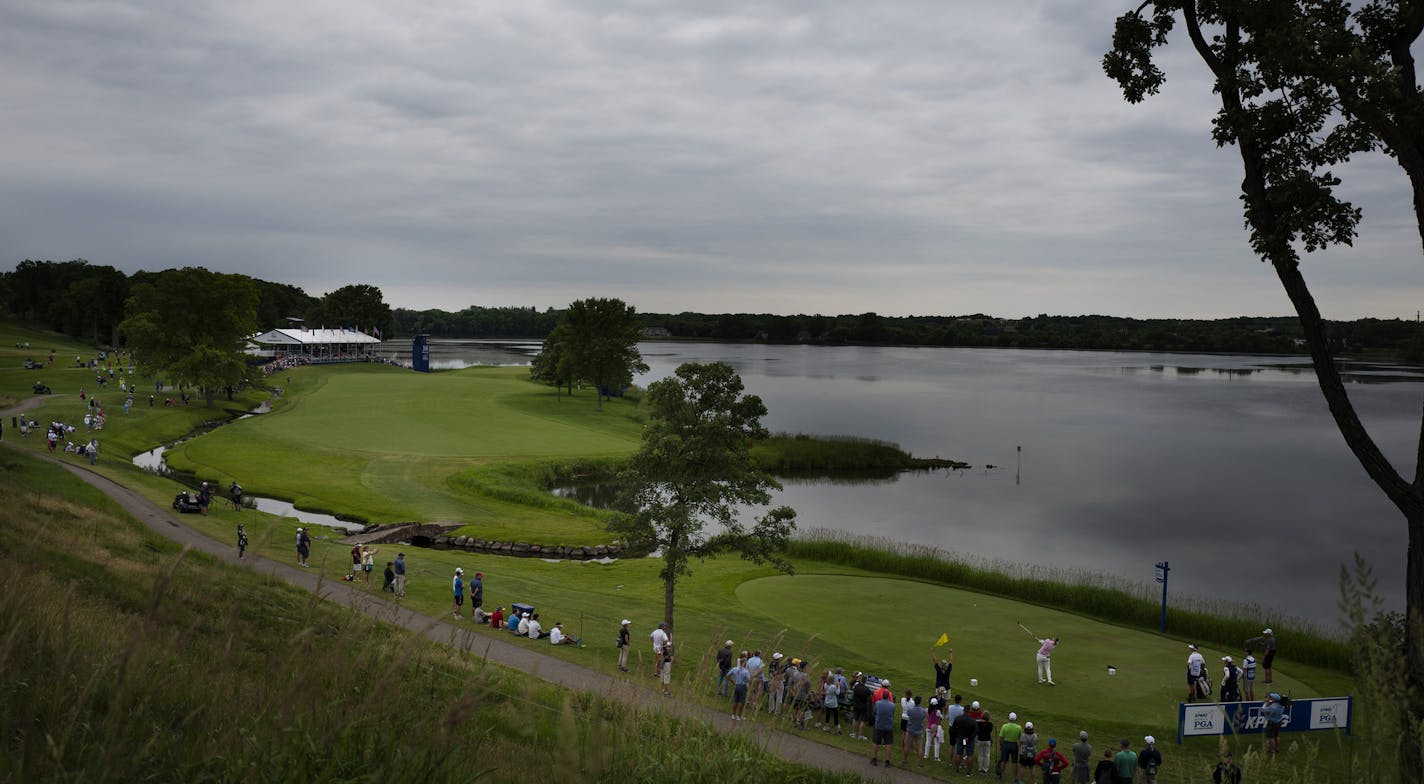 Hannah Green hits a tee shot on 16 during the third round of the KPMG Women's PGA Championship at Hazeltine National Golf Club Saturday June 22 2019 in Chaska, MN.] Jerry Holt &#x2022; Jerry.holt@startribune.com