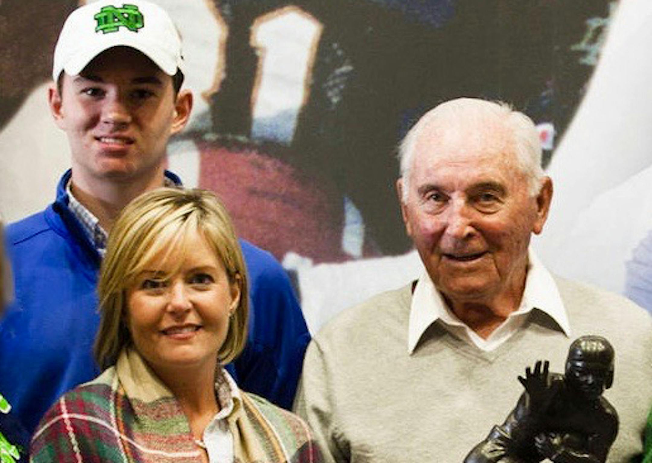 Amy Flanagan with her son, Charley, and grandfather, Johnny Lujack.