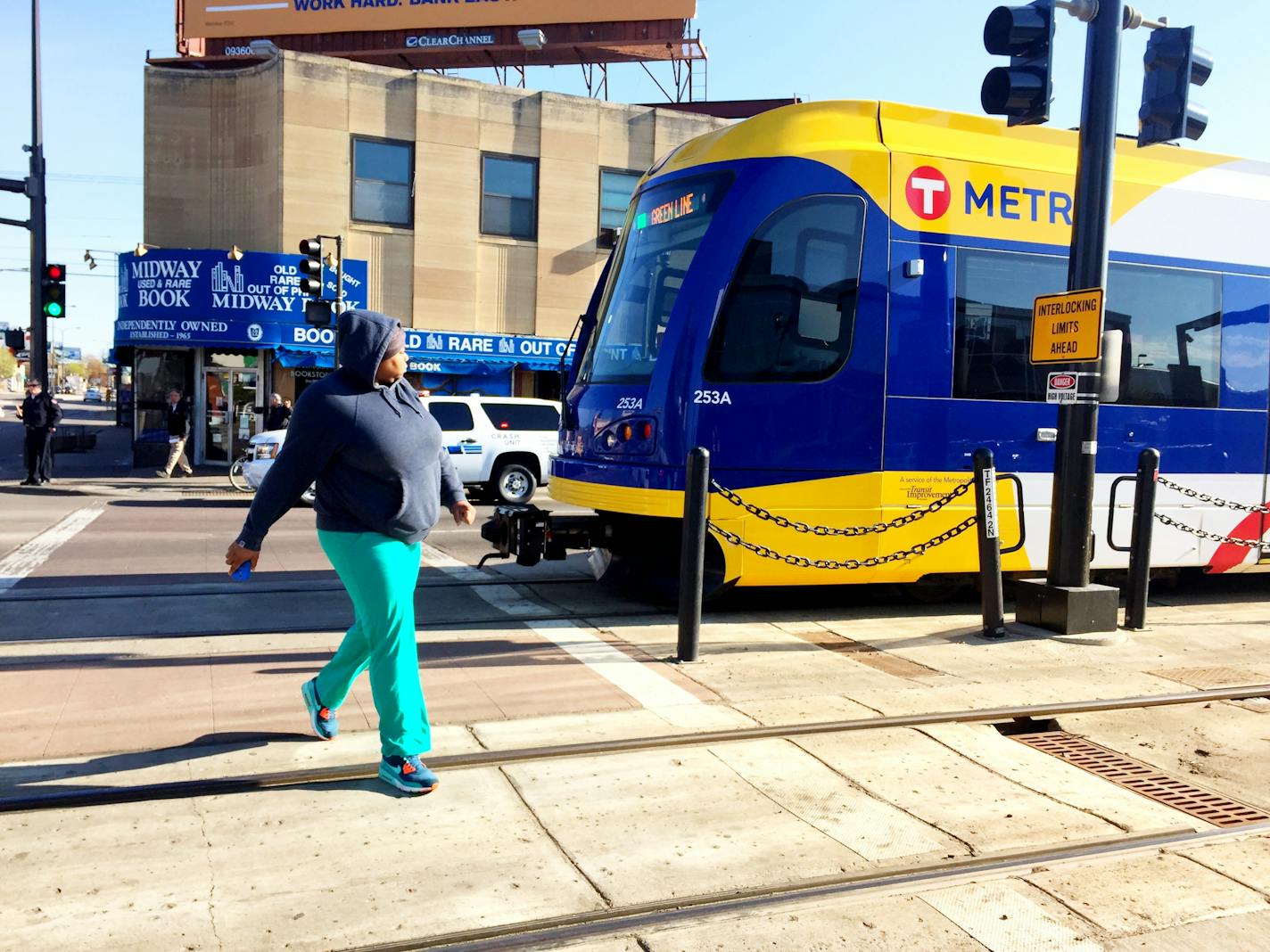 Light rail service resumed after a Green Line light-rail train hit a pedestrian at University and Snelling Avenues in St. Paul at about 7:30 a.m., officials said.