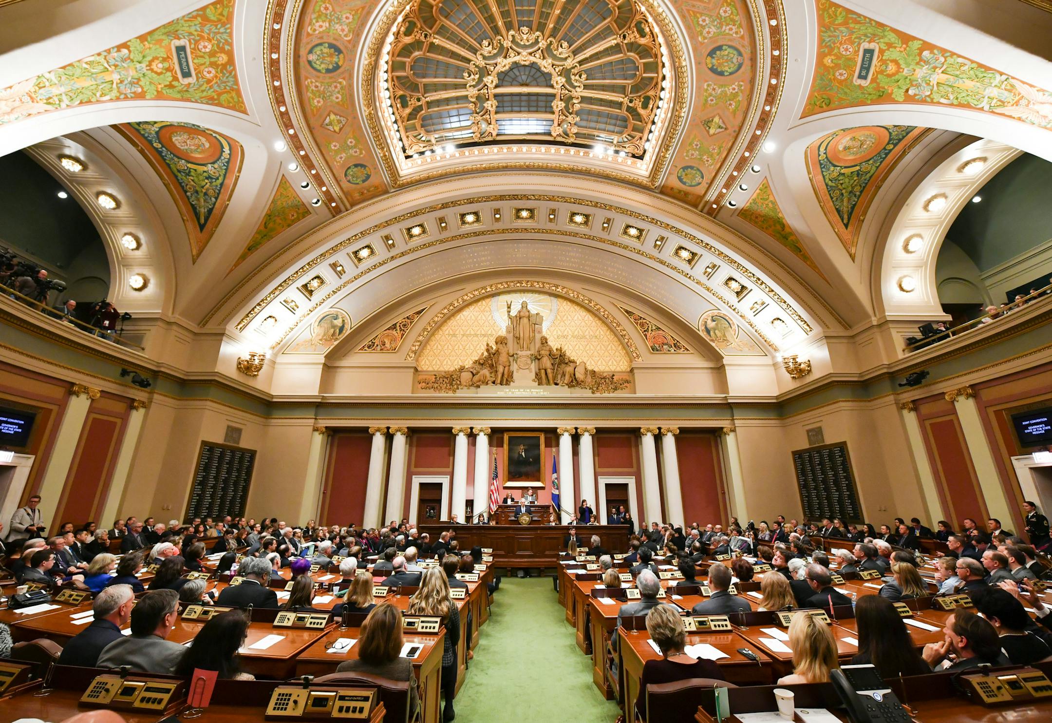 Governor Mark Dayton delivered his State of the State speech. ] GLEN STUBBE ï glen.stubbe@startribune.com Monday January 23, 2017 Gov. Mark Dayton delivers his State of the State speech at 7 p.m. in the House of Representatives chamber of the Minnesota State Capitol. EDS, Address is in the House Chamber but they check the whole Capitol.