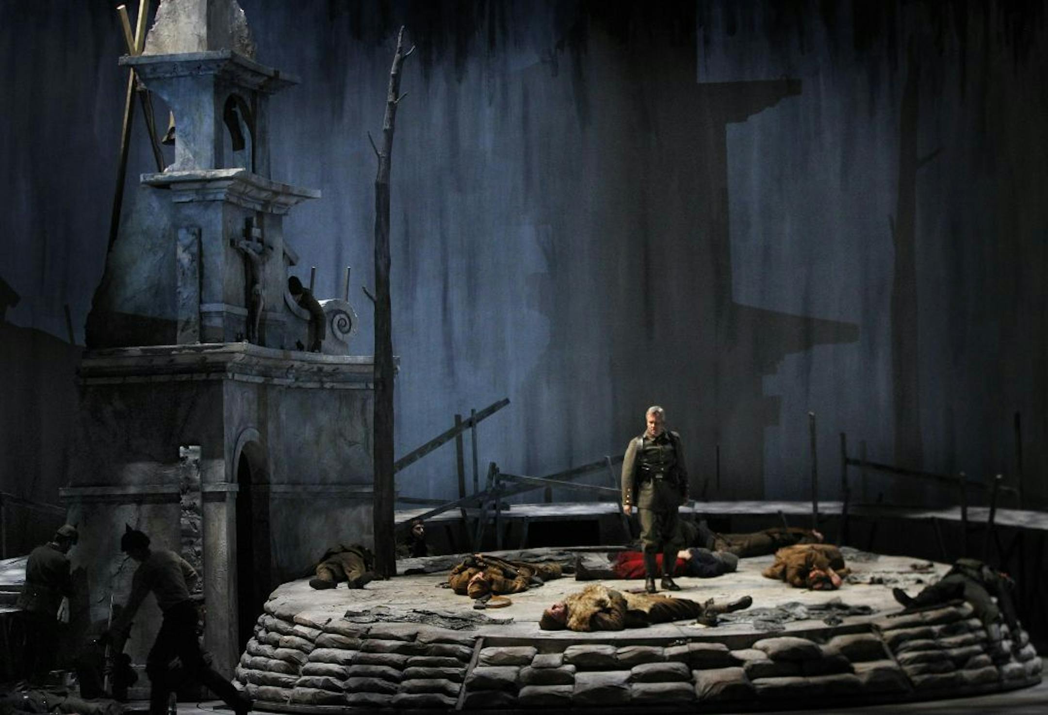 A soldier mourns the dead in no man's land in Minnesota opera's world premiere of "Silent Night."