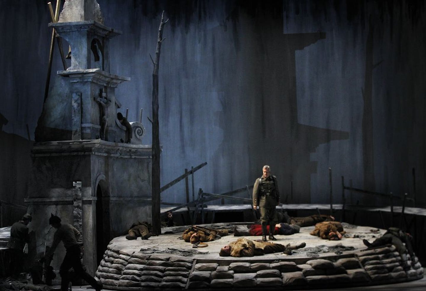 A soldier mourns the dead in no man's land in Minnesota opera's world premiere of "Silent Night."