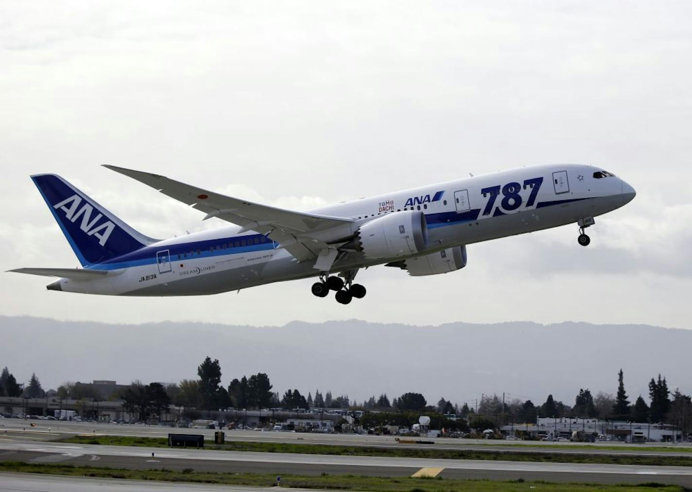 All Nippon Airways' Boeing 787 Dreamliner takes off for the company's first non-stop flight from San Jose to Tokyo at the San Jose International Airport in San Jose, Calif. on Friday, Jan. 11, 2013. San Jose is the eighth U.S. gateway for the Japanese airliner. The five-day a week service will be operated with the Boeing 787 Dreamliner. The U.S. government stepped in Friday to assure the public that Boeing's new 787 "Dreamliner" is safe to fly, even as it launched a comprehensive review to find