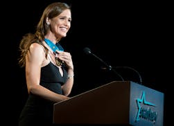 Actress and Starkey Hearing Foundation honoree Jennifer Garner spoke after receiving her award at the River Centre in St. Paul, MN, on Sunday evening.