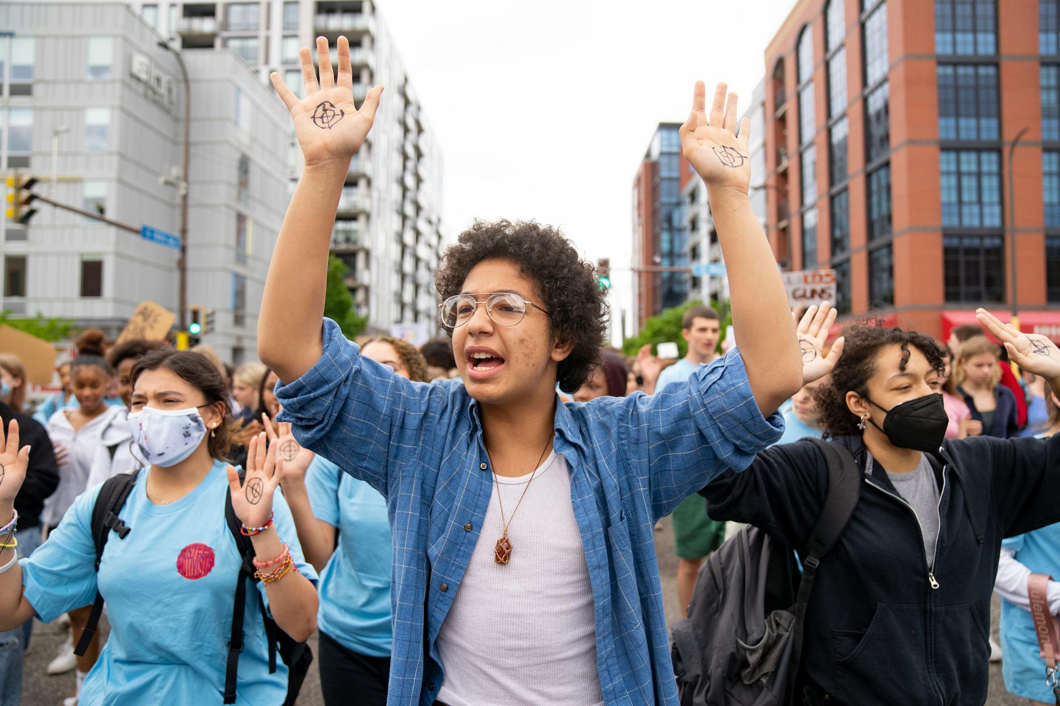Nathan Gonzalez marches with hundreds of students.