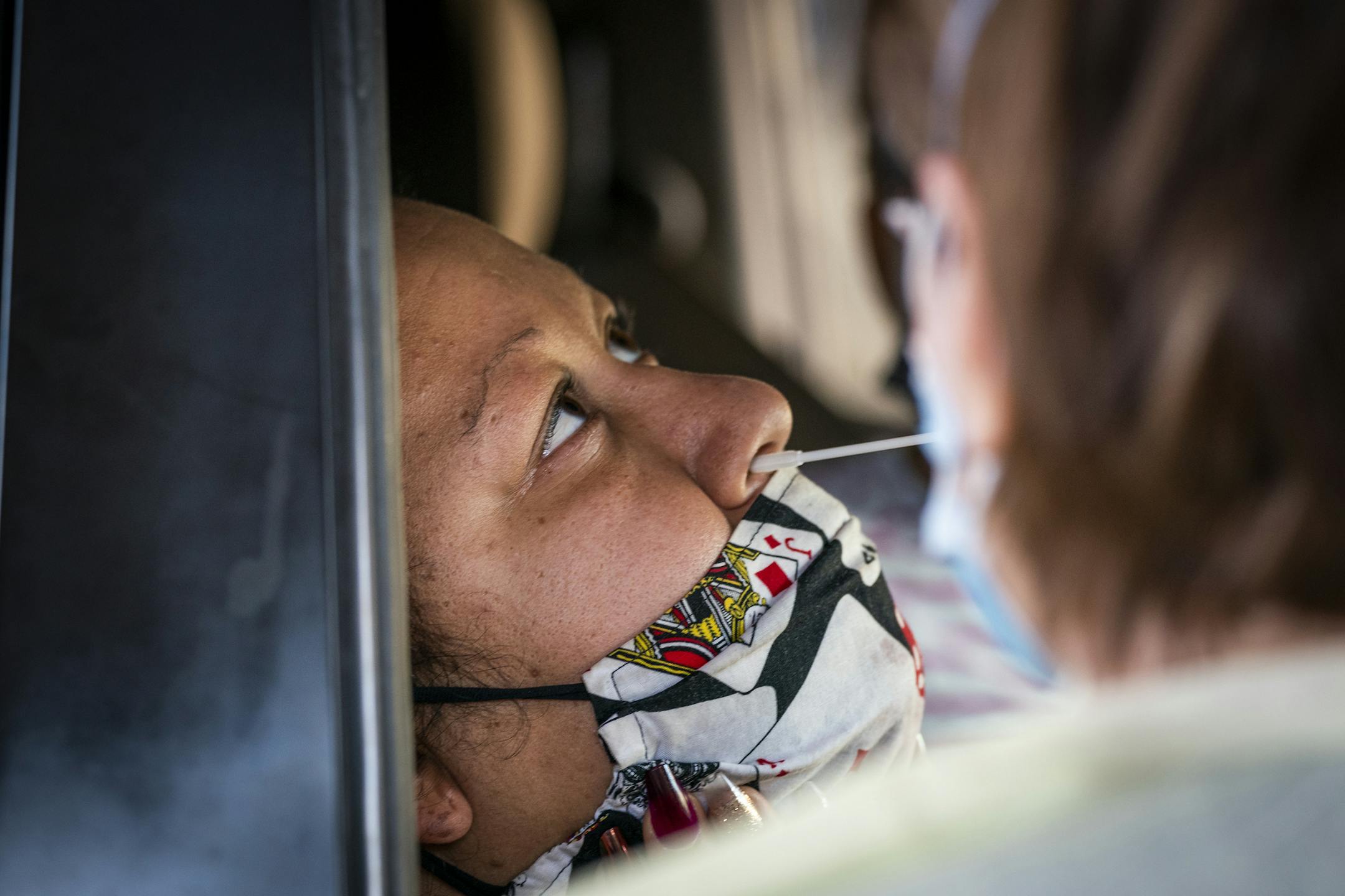 Jessica Steele of St. Paul was tested at the drive-through COVID-19 testing site at North Memorial Health in Robbinsdale.