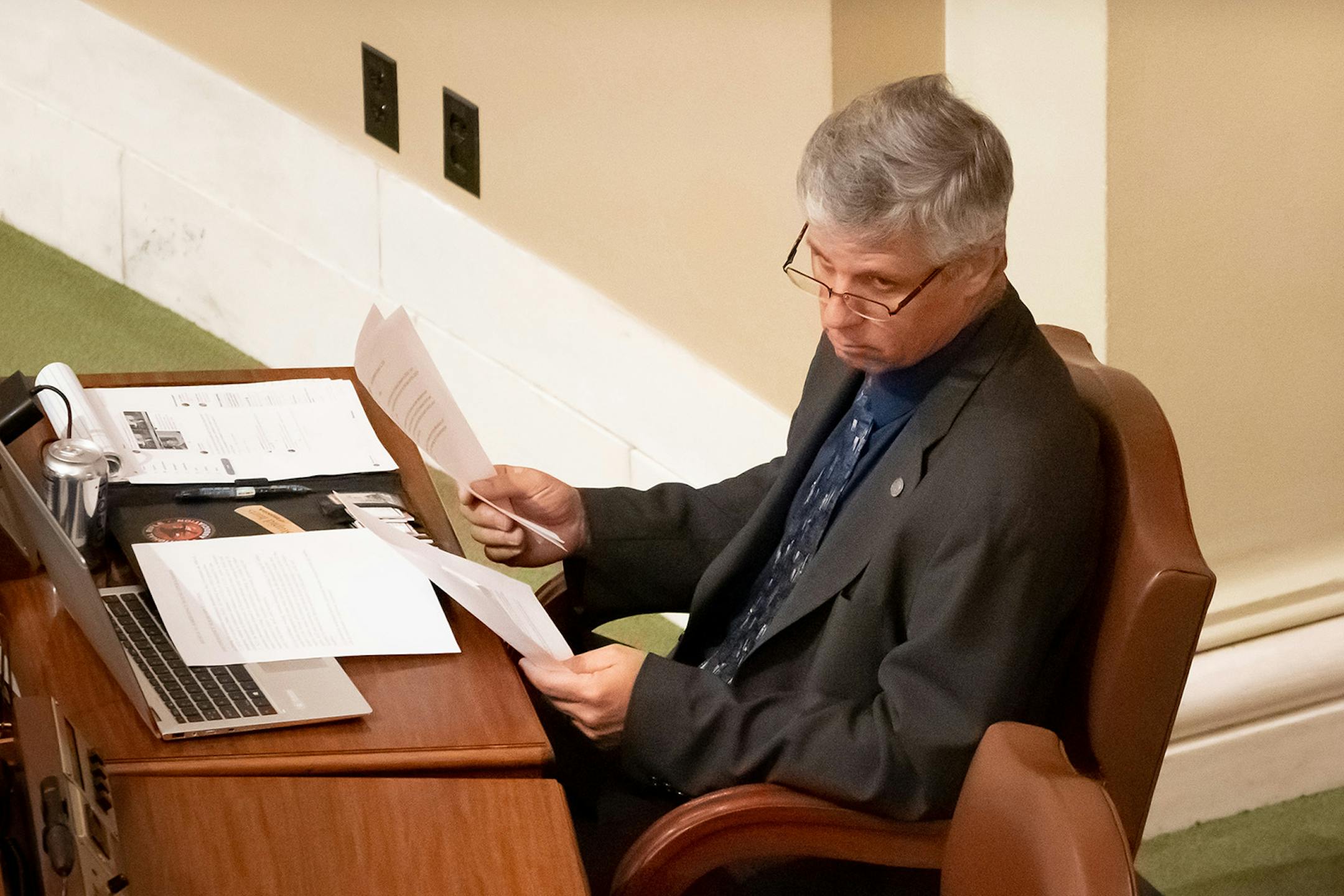Rep. Steve Drazkowski, R-Mazeppa, challenged House Speaker Melissa Hortman's authority to require masks on the House floor Wednesday. For much of the day he was the only mask-less member in the House Chamber.