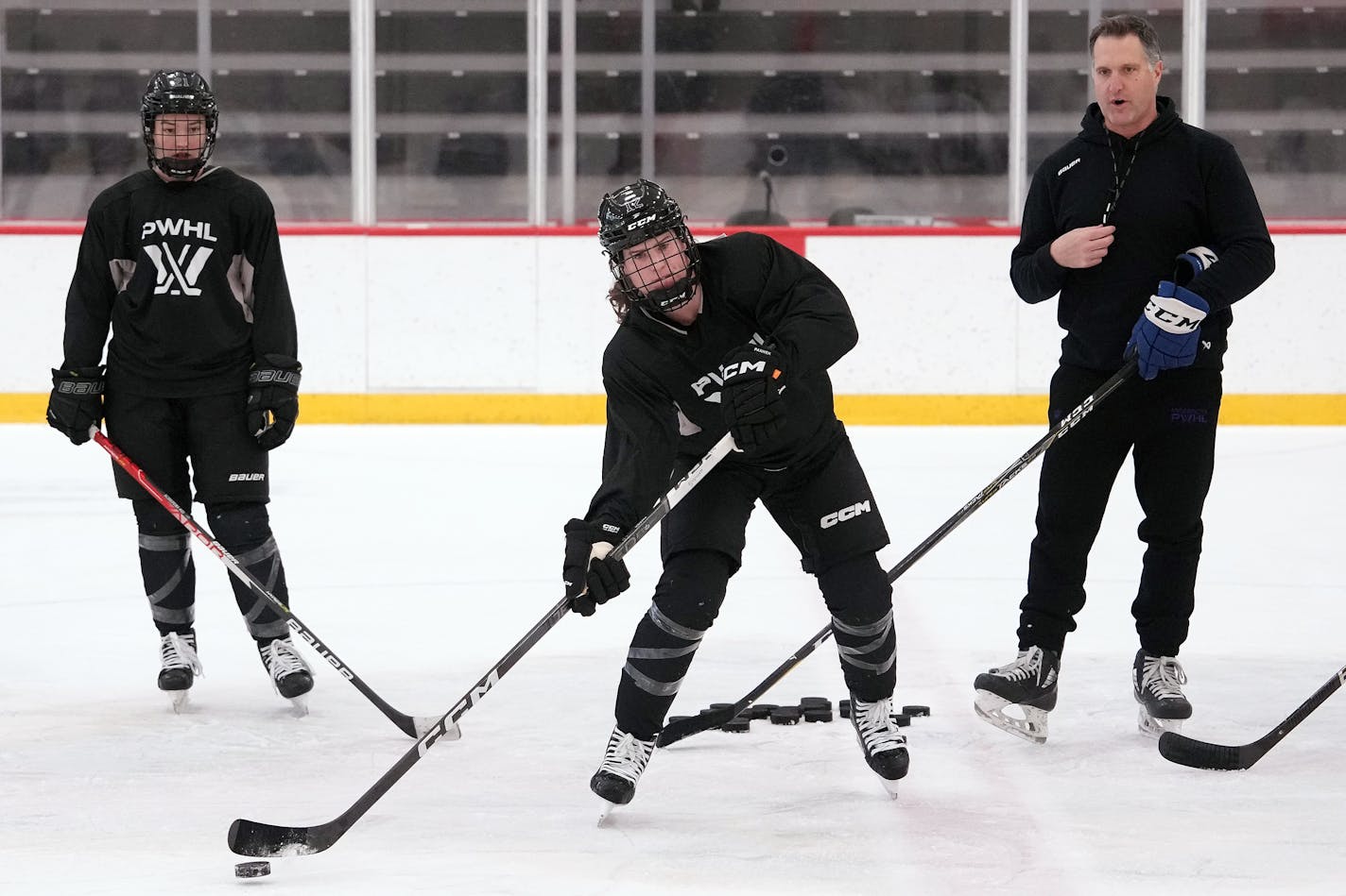 PWHL Minnesota forward Kelly Pannek (12) passes the puck during practice Thursday, Dec. 28, 2023 at the TRIA Rink in St. Paul, Min. ] ANTHONY SOUFFLE • anthony.souffle@startribune.com