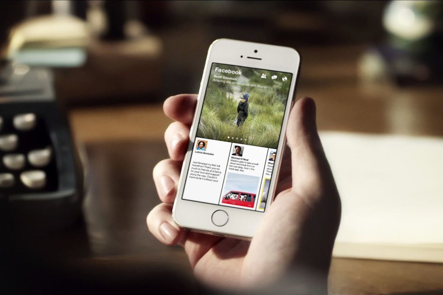 An undated handout photo of an iPhone displaying Facebook's new app, "Paper." The new application offers users an easy way to browse their news feeds, enlisting a handful of human editors to supplement its computers in recommending articles and blog posts on topics including news, food, parenting, the environment and gay rights. (Handout via The New York Times) -- NO SALES; FOR EDITORIAL USE ONLY WITH STORY SLUGGED FACEBOOK INITIATIVE BY VINDU GOEL AND RAVI SOMAIYA. ALL OTHER USE PROHIBITED.