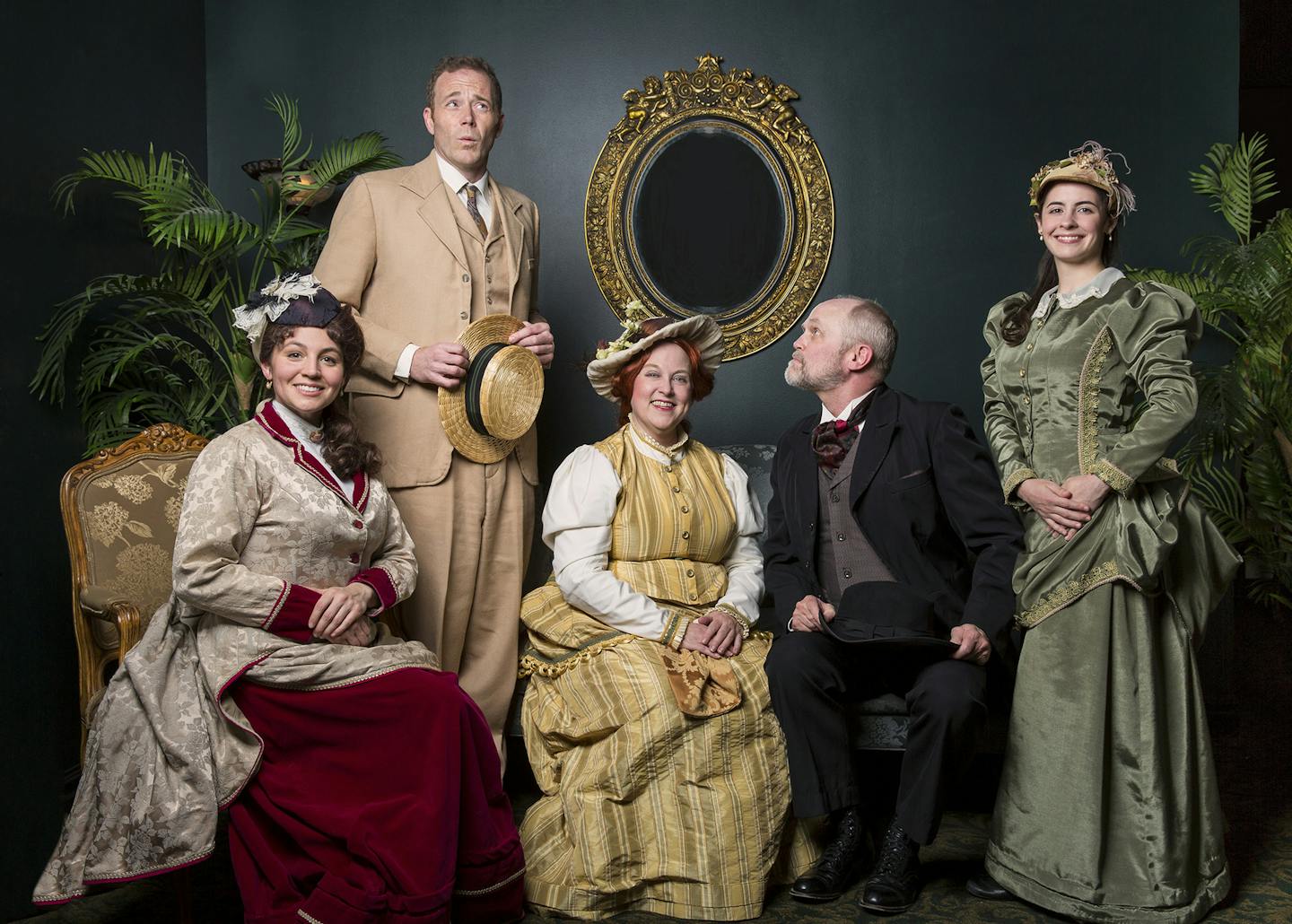 Lindsay Marcy as Irene Molloy, Dan Hopman as Cornelius Hackl, Karen Wiese-Thompson as Dolly Gallagher Levi, Alan Sorenson as Horace Vandergelder and Christian Bardin as Minnie Fay in &#x201c;The Matchmaker&#x201d; by Girl Friday Productions.