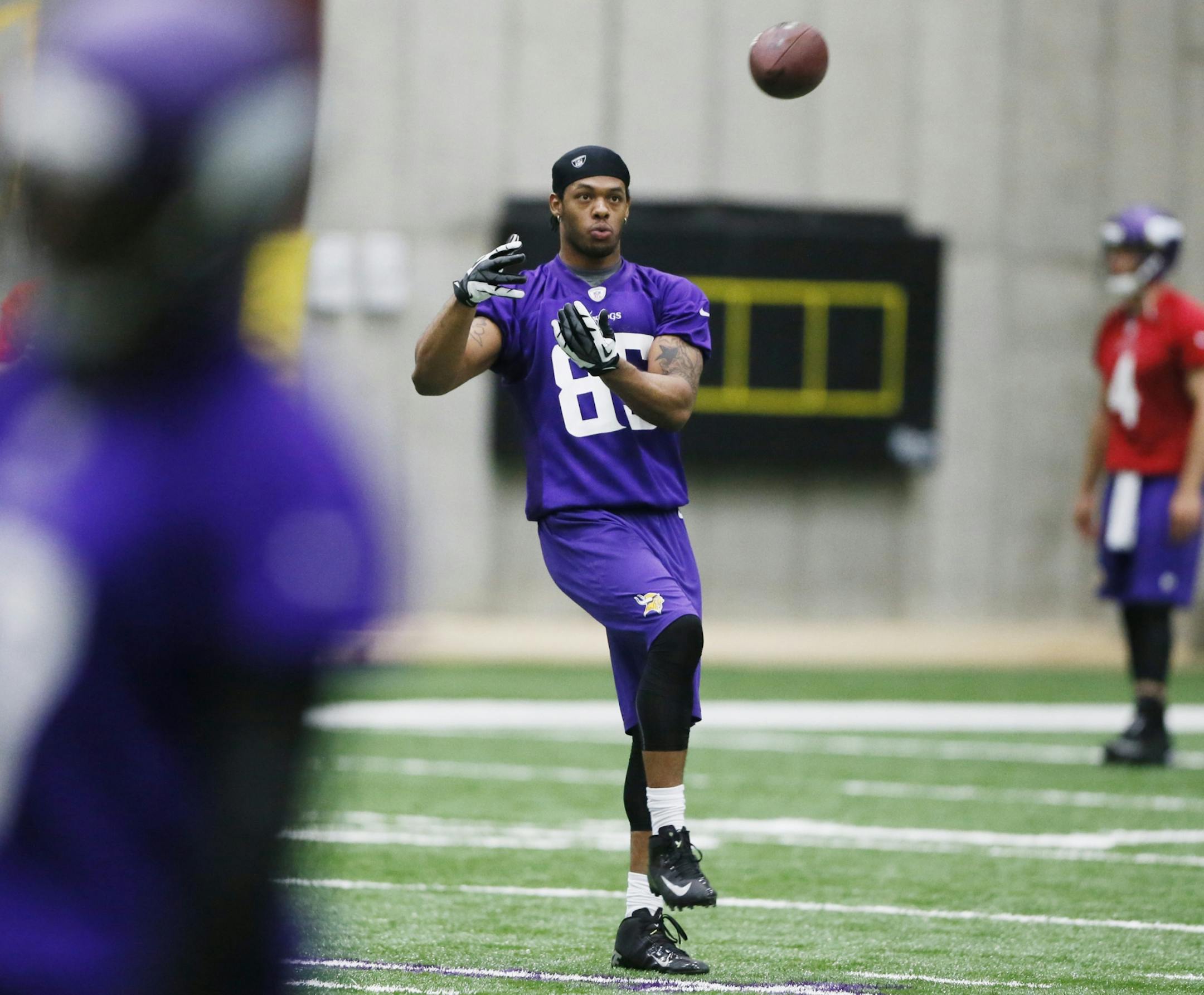 Vikings receiver Greg Childs warms up during Minnesota Vikings OTA practice Wednesday June, 5 2013 in Eden Prairie, MN.