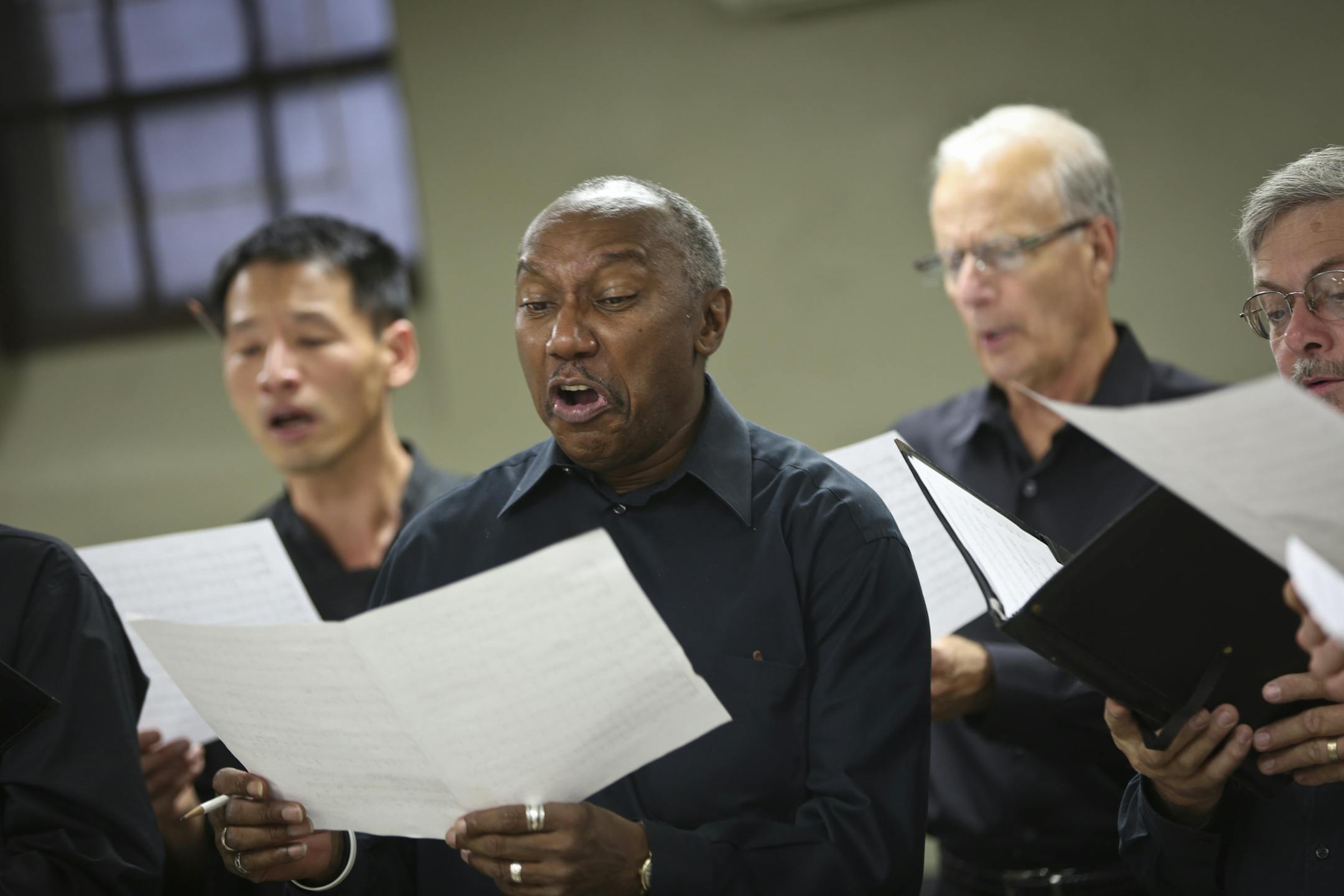 Members of the Minnesota Compline Choir rehearsed in a practice room at The Basilica of St. Mary's on Sunday, September 15, 2013, in Minneapolis, Minn. ] (RENEE JONES SCHNEIDER • reneejones@startribune.com)