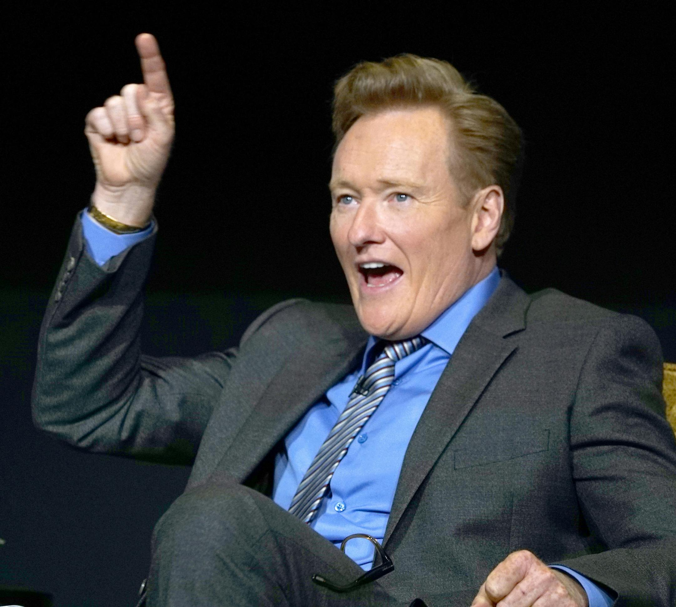 EXCLUSIVE - Conan O'Brien participates in a discussion at "The Rise of the Cerebral Comedy: A Conversation with Bob Newhart" presented Tuesday, Aug. 8, 2017, at the Television Academy's Wolf Theater at the Saban Media Center in North Hollywood, Calif. (Photo by Vince Bucci/Invision for the Television Academy/AP Images) ORG XMIT: INVL