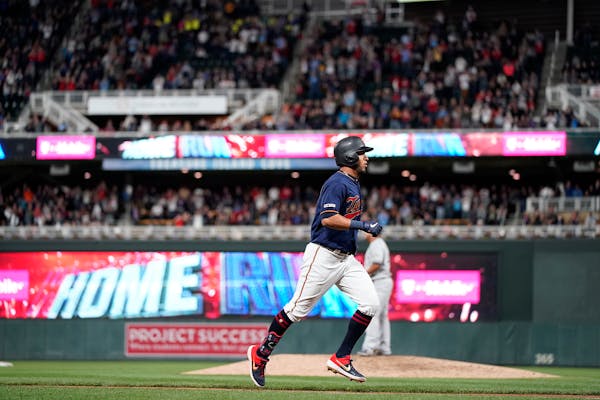 Twins left fielder Eddie Rosario hit a home run in the seventh inning against the Brewers in May.