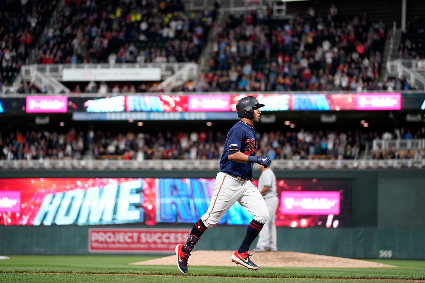 Twins left fielder Eddie Rosario hit a home run in the seventh inning against the Brewers in May.