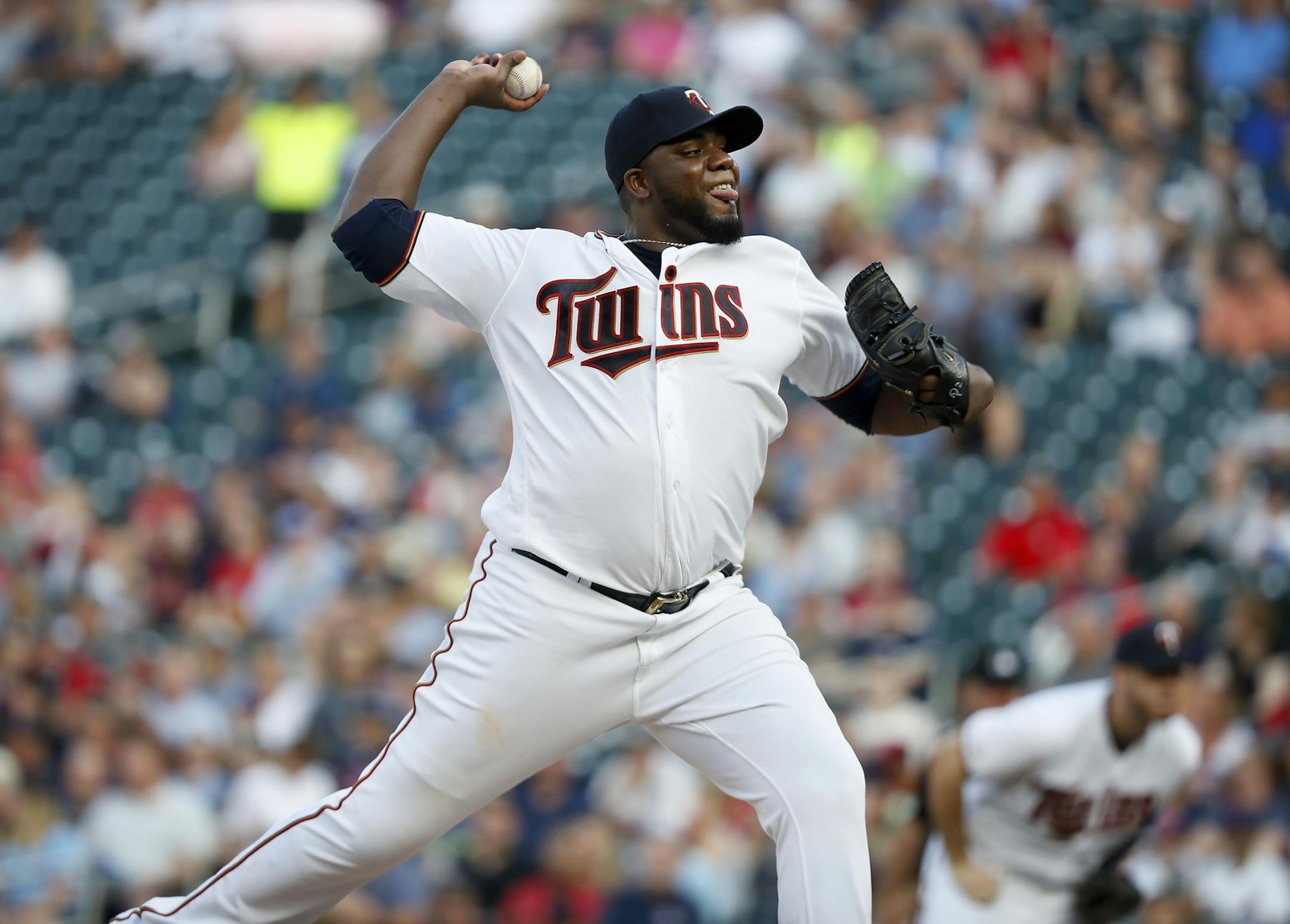 Minnesota Twins starting pitcher Michael Pineda (35) pitches in the first inning.