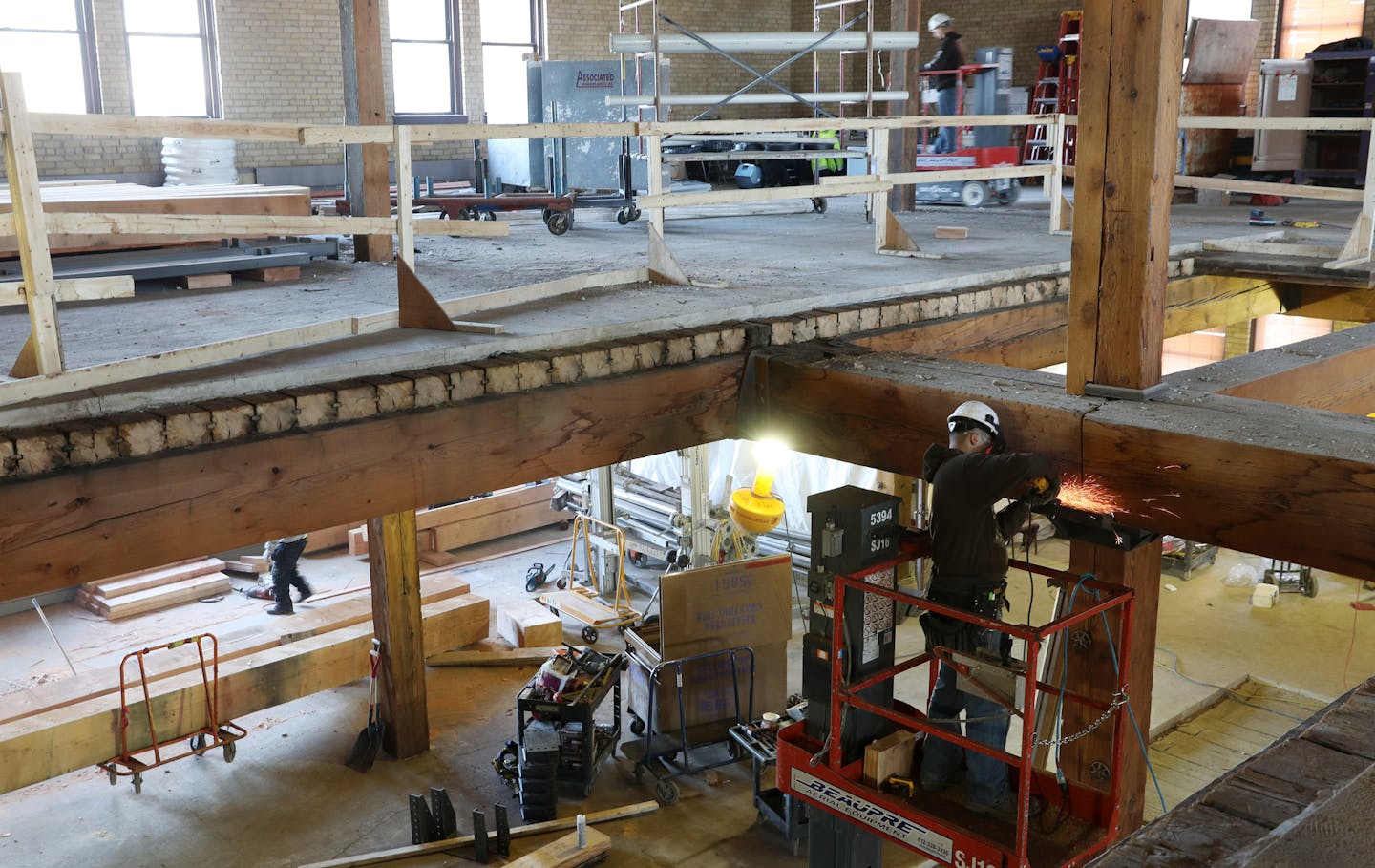 Construction workers framed out the center atrium of the East End project.