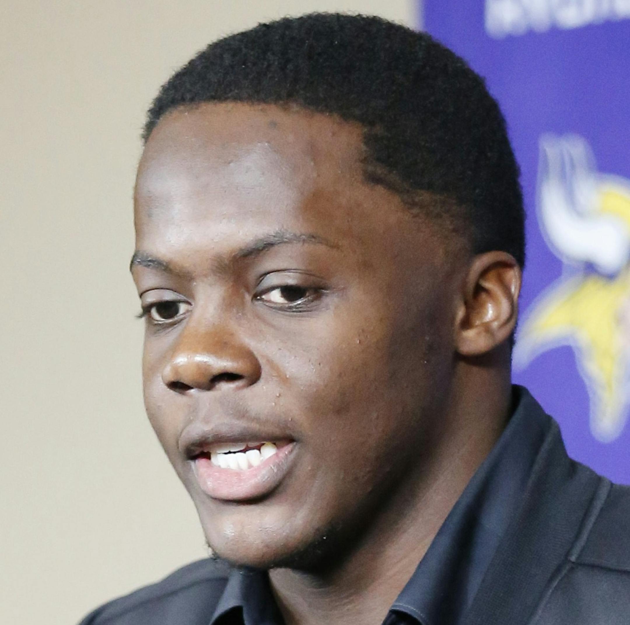 Minnesota Vikings quarterback Teddy Bridgewater addresses address the media after an NFL football game against the Chicago Bears, Sunday, Dec. 20, 2015, in Minneapolis. (AP Photo/Ann Heisenfelt)