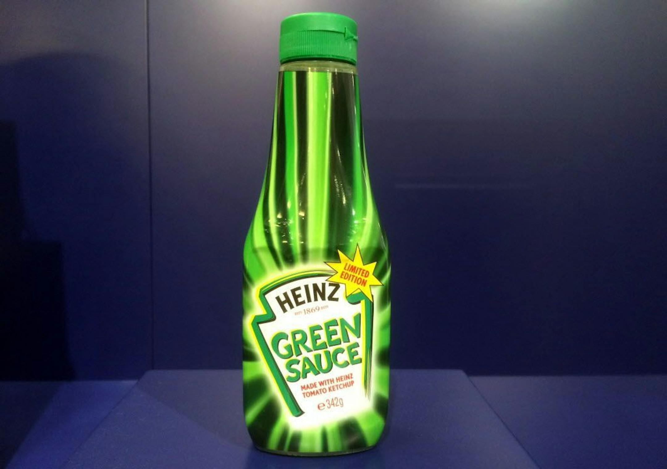In this photo taken on Thursday, June 1, 2017, a bottle of Heinz "Green Sauce" tomato ketchup is on display at the Museum of Failure in Helsingborg, Sweden. Green Heinz ketchup? Fat-free Pringles? Colgate frozen lasagna? You don't need to be an expert to know they weren't successful. Which is why these creations, with dozens of others, feature in the new Museum of Failure, a wacky parade of rejected products from years gone by.
