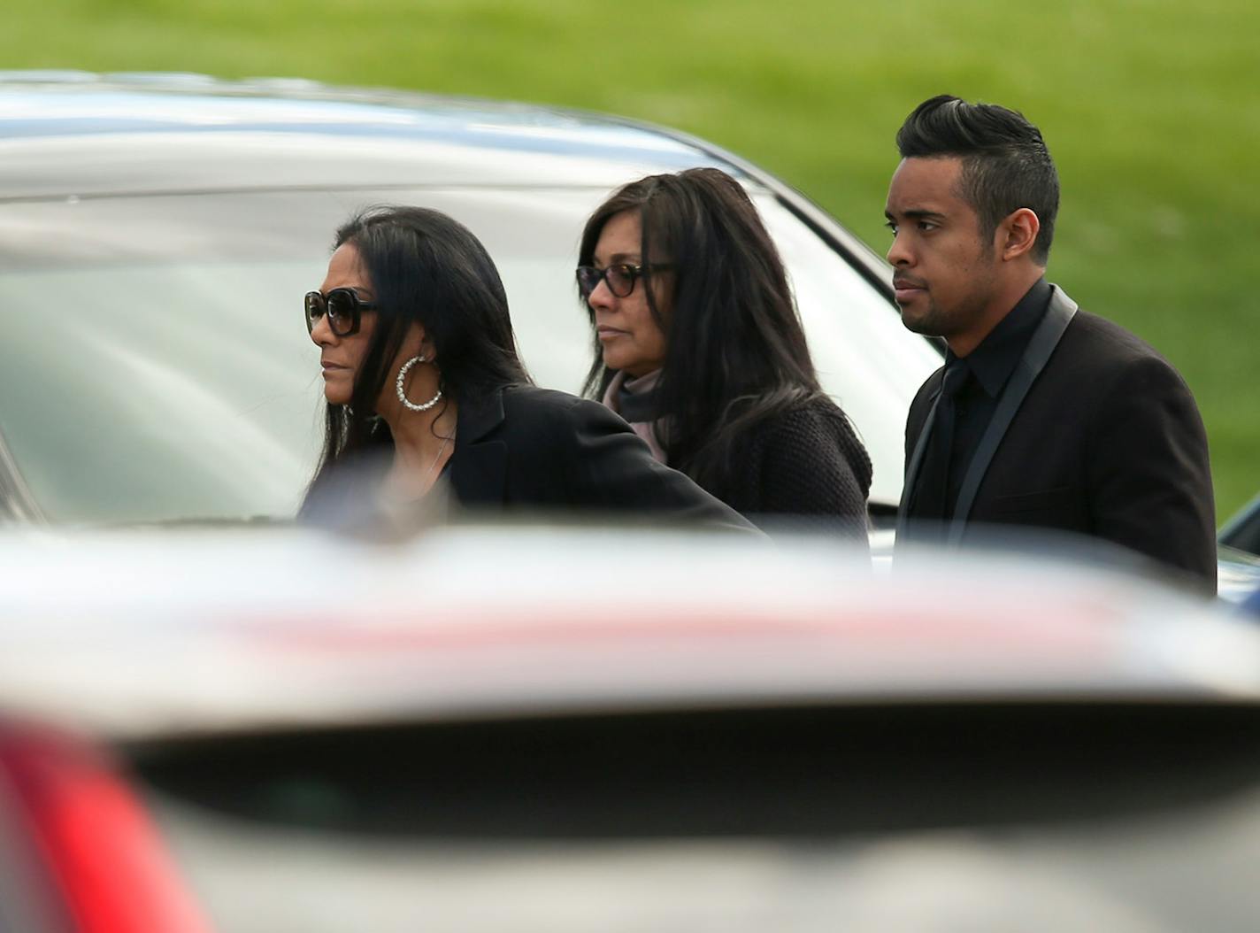 Prince's former protege, the drummer Sheila E., center, arrived for the memorial service at the Jehovah's Witnesses Kingdom Hall in Minnetonka on May 15.