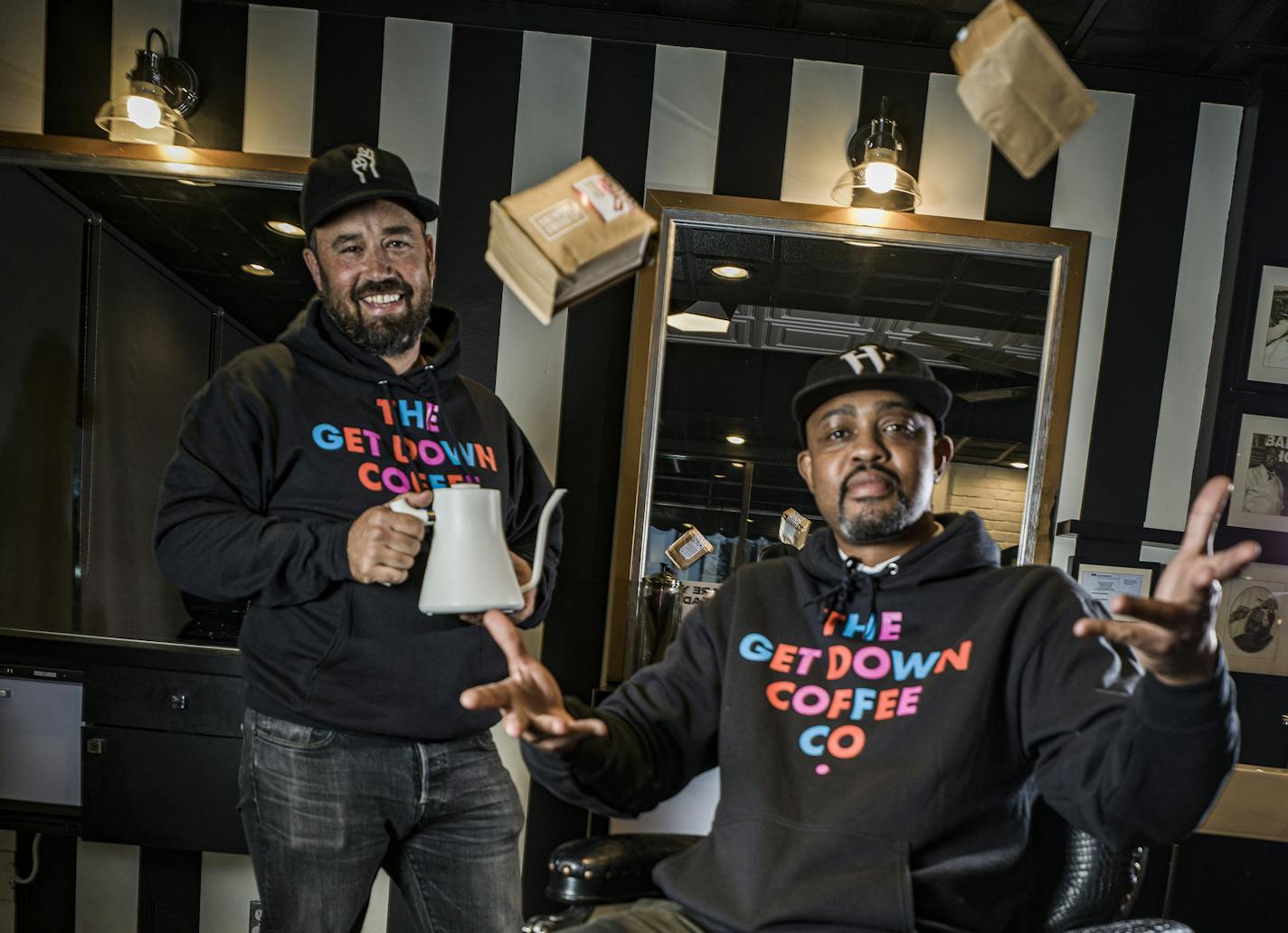 Dogwood Coffee founder Dan Anderson, left, helped Houston White with his efforts to launch The Get Down Coffee Co. in north Minneapolis.