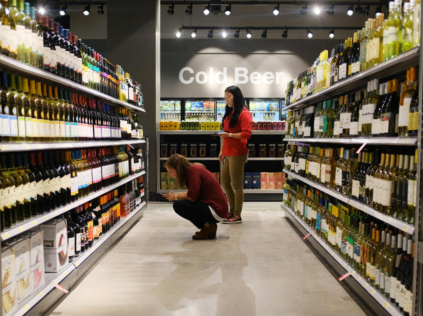 Leah Nelson, oversaw last-minute stocking with a distributer (name not given).
] MARK VANCLEAVE &#xef; mark.vancleave@startribune.com * Workers put the final touches on the new liquor store set to open Friday in the downtown Minneapolis Target. Photographed Wednesday, June 28, 2017.