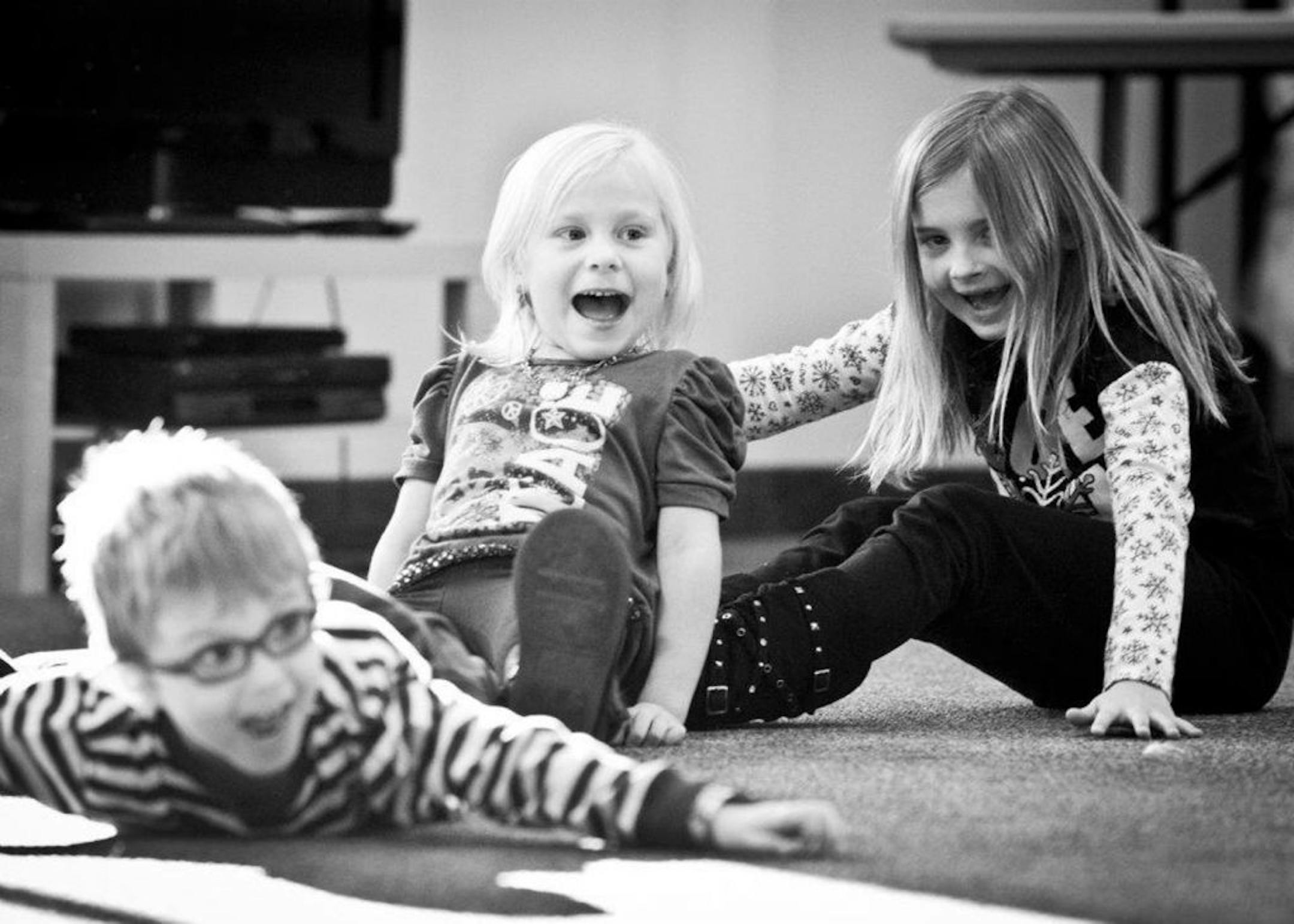 From back: Haley Fitzjarrald, Lauryn Ball and Liam Craig let their inner thespian out at Dog in the Door Theater.