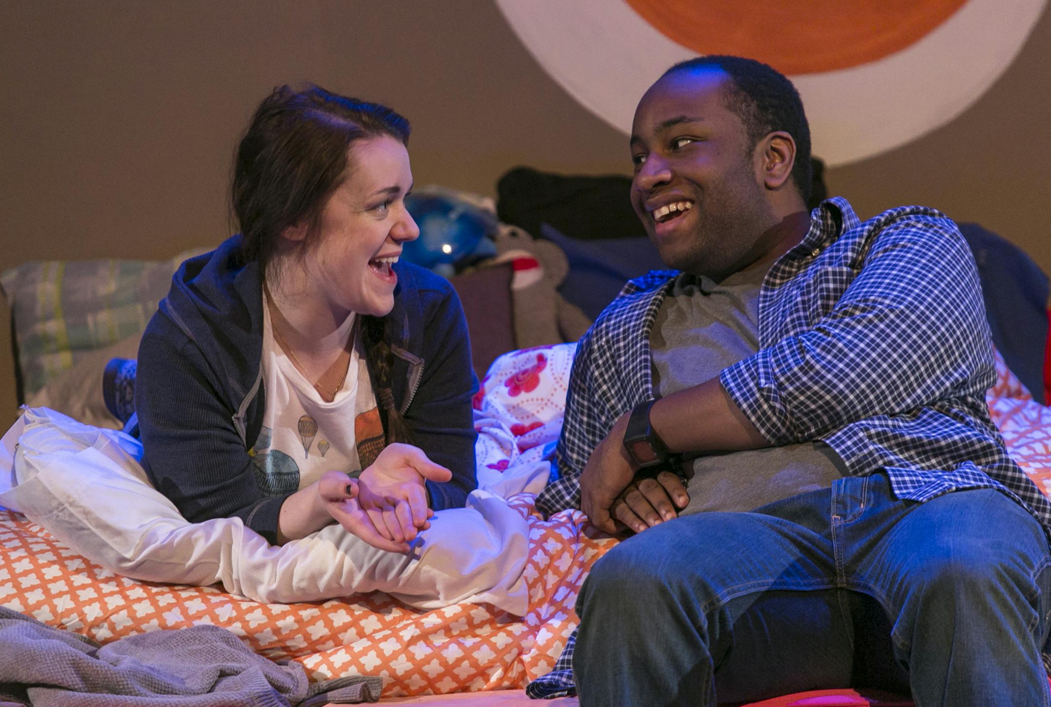 Public Theater of Minnesota production of "I and You." Actors are Chelsie (CQ) Newhard and Ricardo Beaird (CQ). Photo credit: Heidi Bohnenkamp