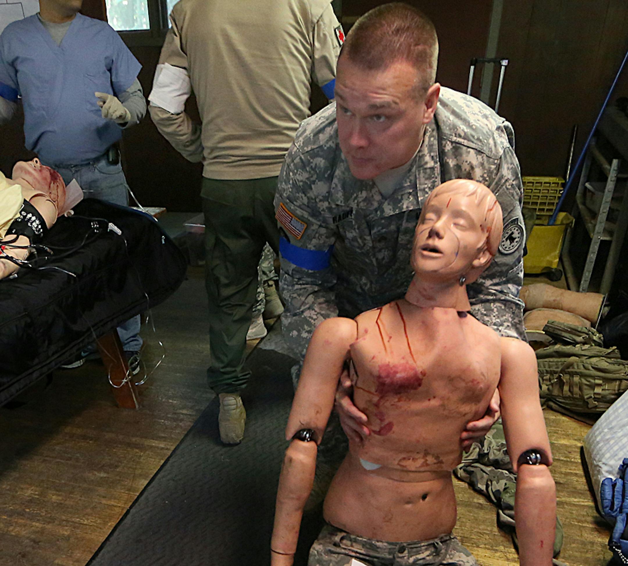 National Guard Sgt. Thomas Radford reenacted an incident at a hospital during the camp.