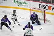 Boston forward Hannah Brandt (20) scores the winning goal against PWHL Minnesota with less than three seconds left in the third period Saturday at Xce