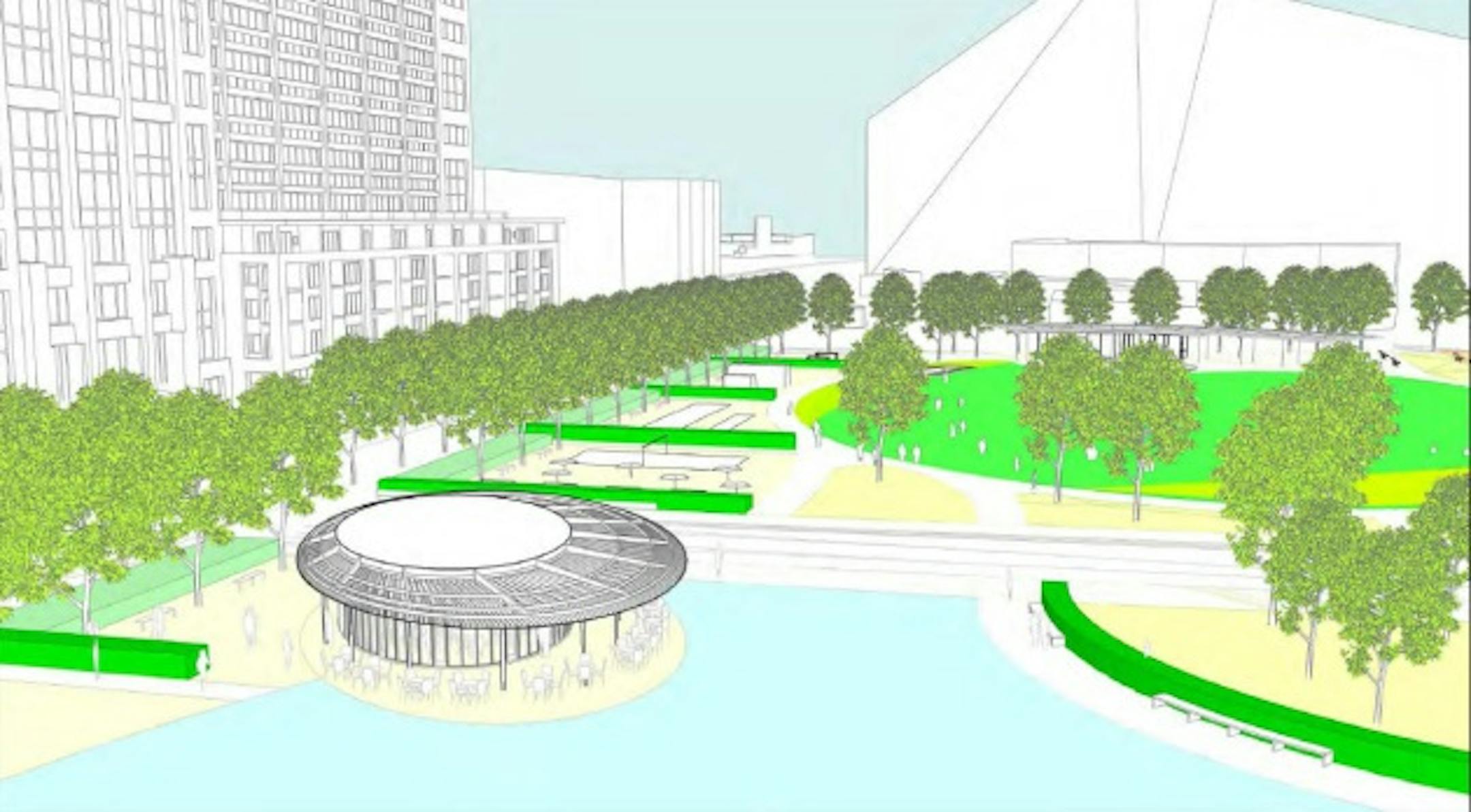 Downtown East Cafe and Pavilion design concept as presented to the City of Minneapolis