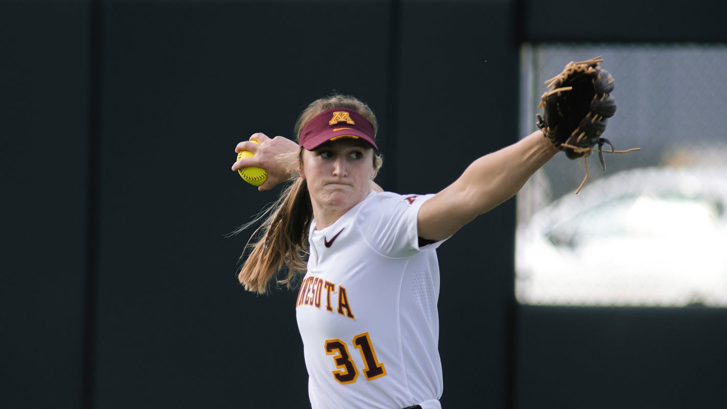 University of Minnesota's Natalie Denhartog during the NCAA CFX Classic softball tournament on Friday, Feb. 11, 2022, in Orlando, Fla. (AP Photo/Terrance Coakley)