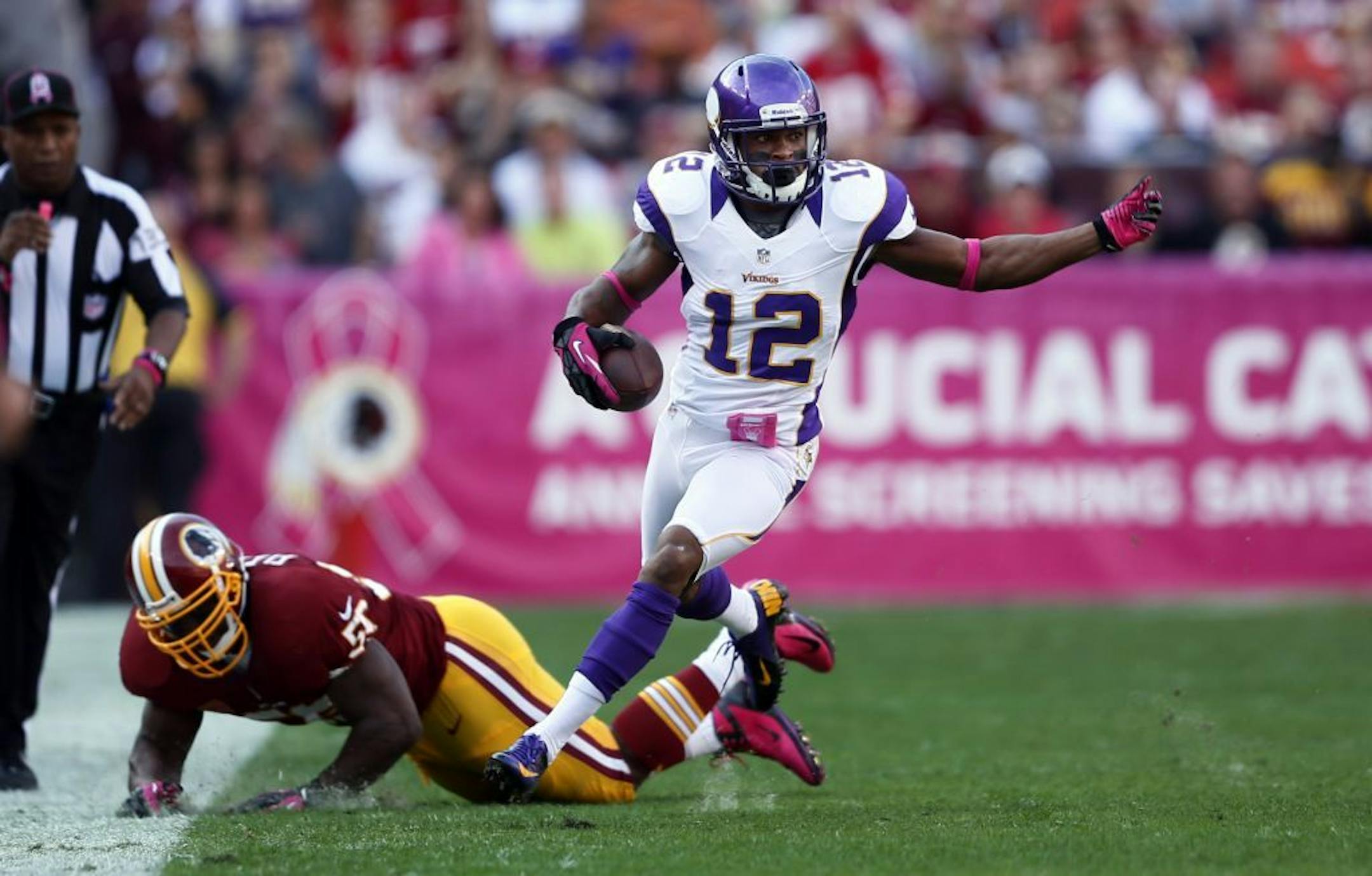 Vikings wide receiver Percy Harvin on the opening drive at FedEx Field in Andover, Maryland.