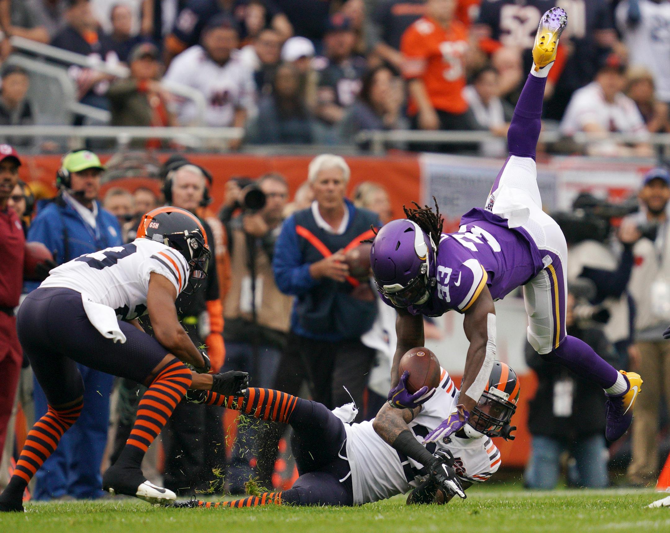 Minnesota Vikings running back Dalvin Cook (33) was brought down by Chicago Bears strong safety Ha Ha Clinton-Dix (21) in the first quarter. ] ANTHONY SOUFFLE • anthony.souffle@startribune.com The Minnesota Vikings played the Chicago Bears in an NFL football game Sunday, Sept. 29, 2019 at Soldier Field in Chicago.