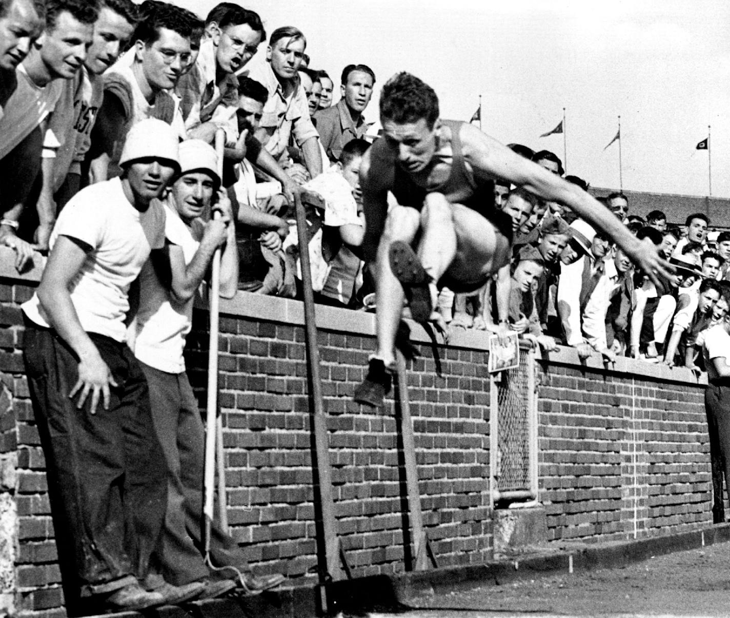 June 19, 1948 Lamois Wins Running Hop, Step and Jump Loyd Lamois of Minnesota goes 45, 10 inches to win the running hop, step and jump in the finals of the MCAA meet in Minneapolis, June 19. CM, Associated Press