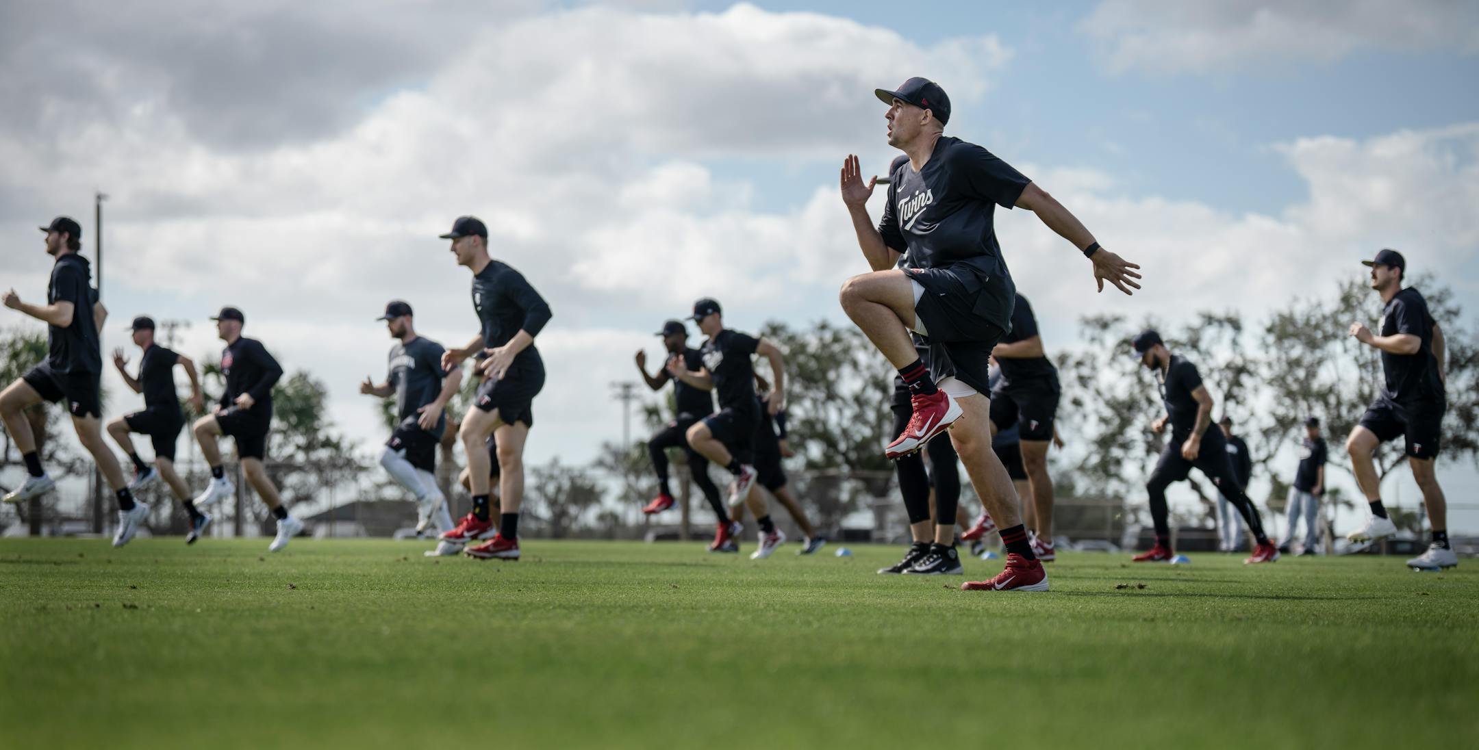 Minnesota Twins pitchers warmed up Thursday.