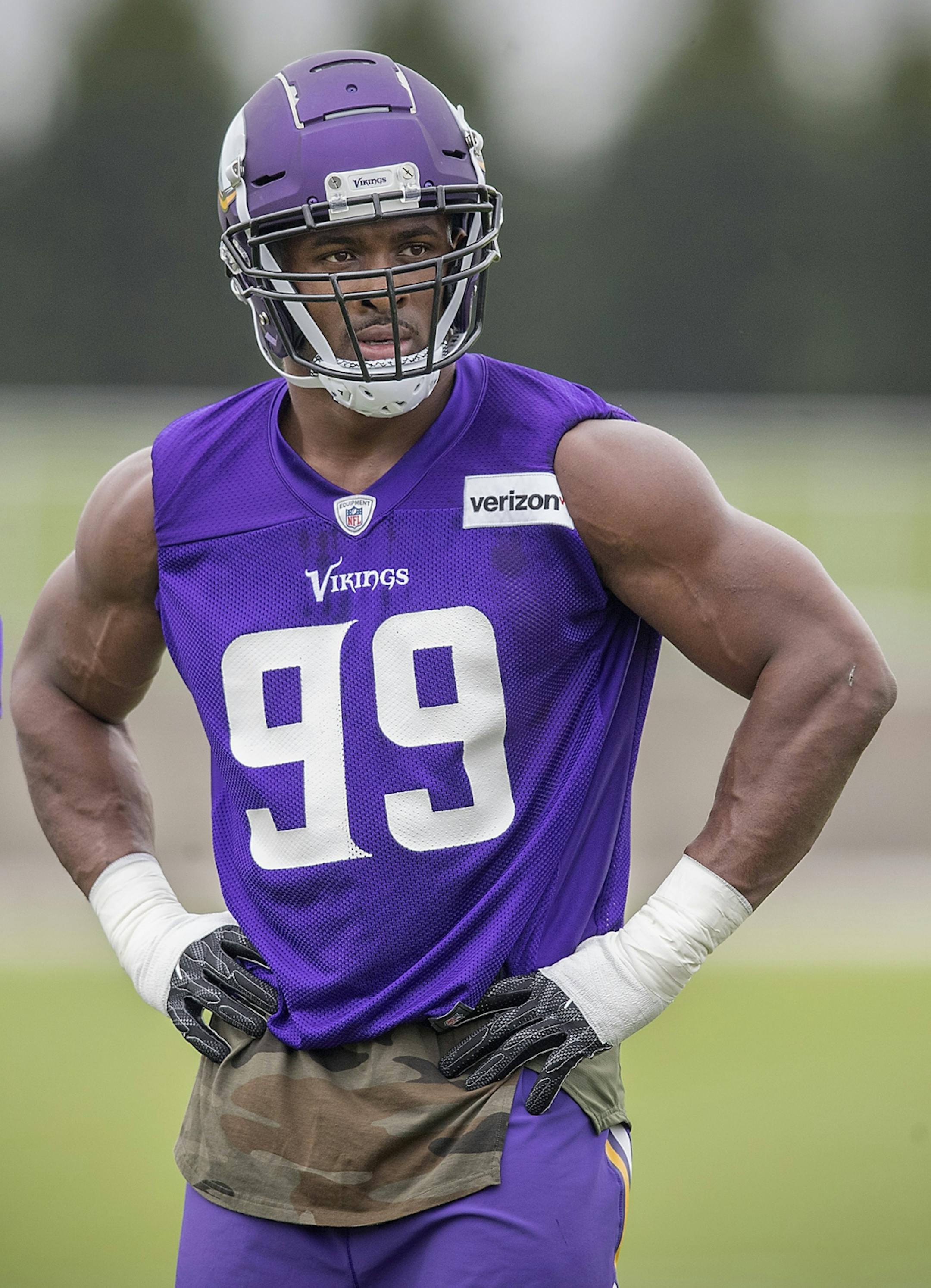 Defensive end Danielle Hunter took to the field for the first day of mandatory Vikings three-day minicamp at the TCO Vikings Performance Center, Tuesday, June 12, 2018 in Eagan, MN.