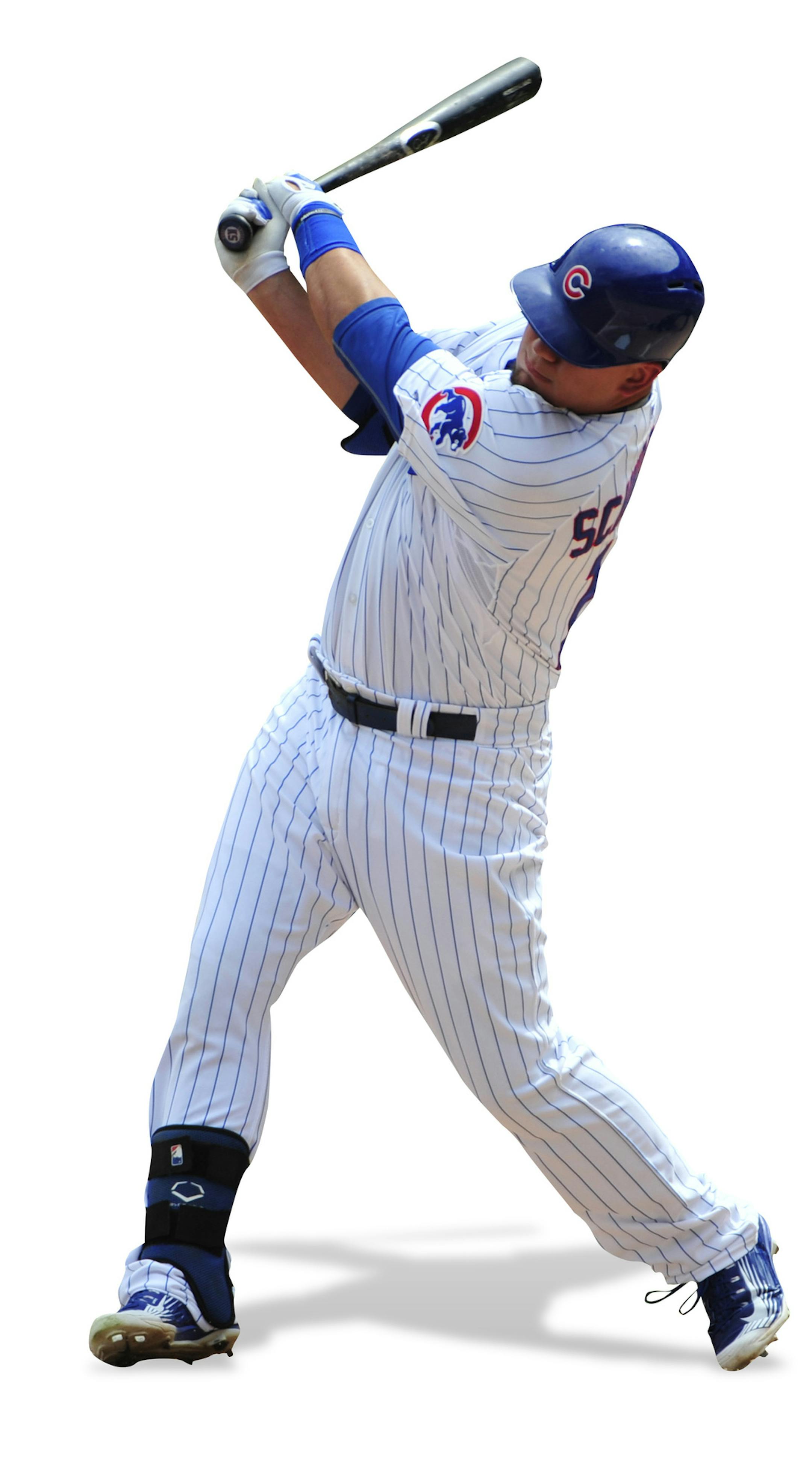 Chicago Cubs' Kyle Schwarber bats against the Milwaukee Brewers during the first inning of a baseball game, Thursday, Aug. 13, 2015, in Chicago. (AP Photo/David Banks) ORG XMIT: OTKDB108