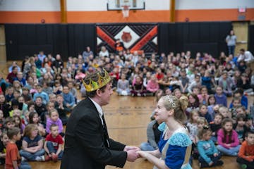 (Left) Wesley Frye, playing the role of Prince Charming, and Madison Holtze, playing the role of Cinderella, performed a scene at the royal ball in fr