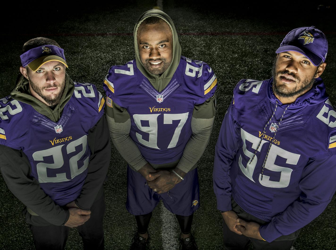 Minnesota Vikings Harrison Smith (22), Everson Griffen (97) and Anthony Barr (55). ] CARLOS GONZALEZ &#xef; cgonzalez@startribune.com - August 15, 2017, Eden Prairie, MN, Winter Park, Minnesota Vikings