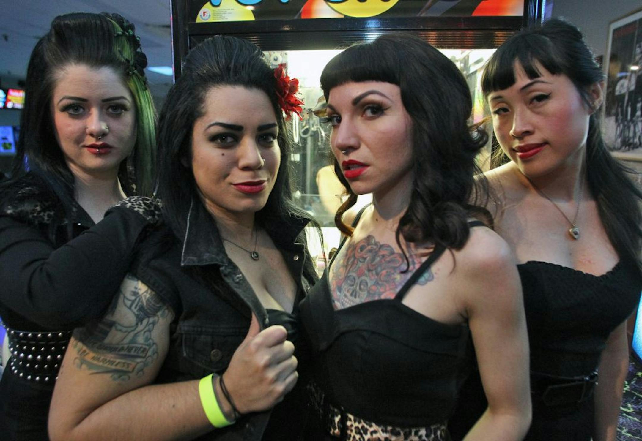 All-female rock band L'Assassins photographed at Memory Lanes in Minneapolis. Ariel Dornbush, Angela Clark, Tea Ann Simpson, Monet Wong, l-r. (MARLIN LEVISON/STARTRIBUNE(mlevison@startribune.com